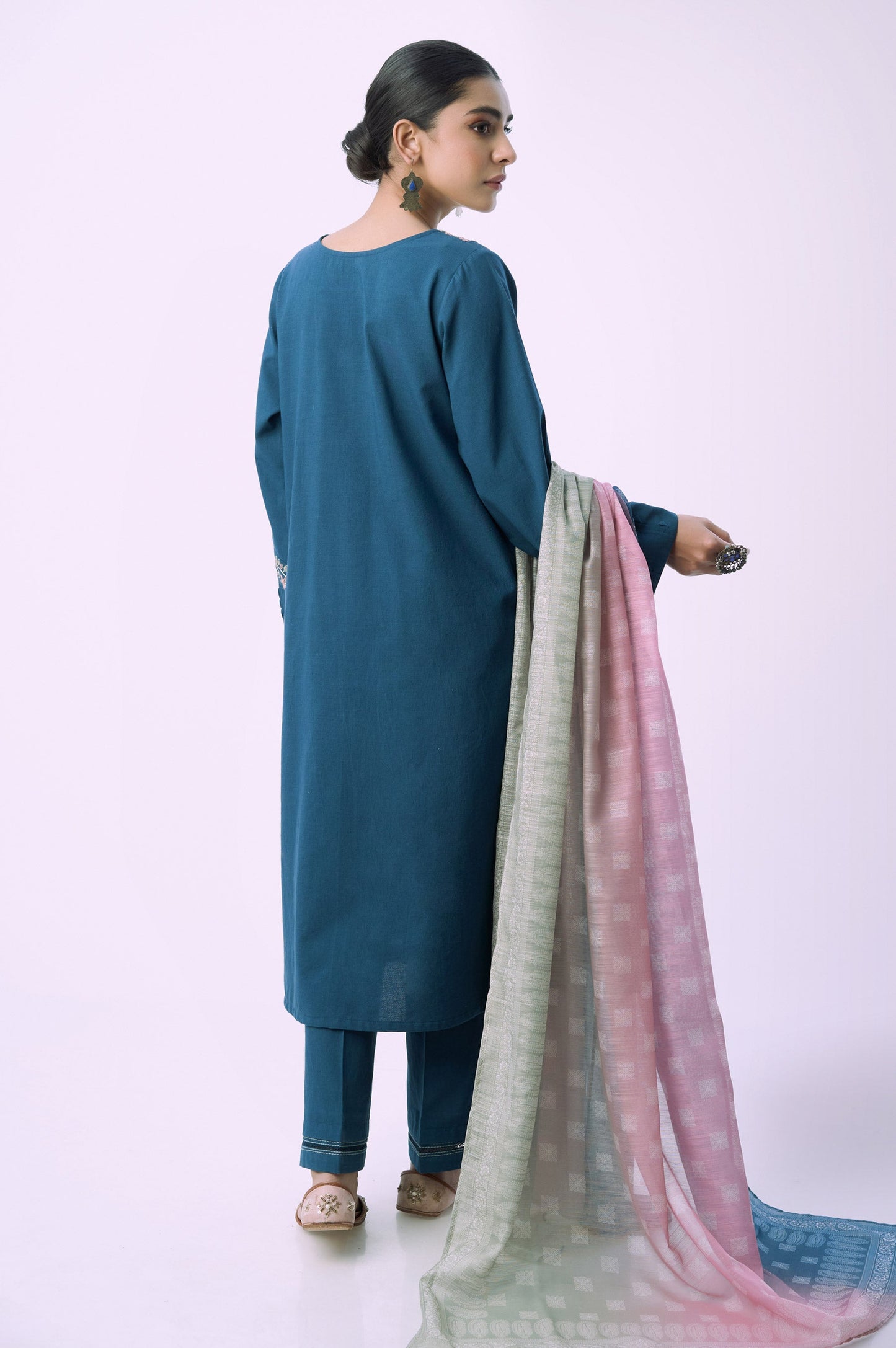 Unstitched 3 Piece Embroidered Slub Suit