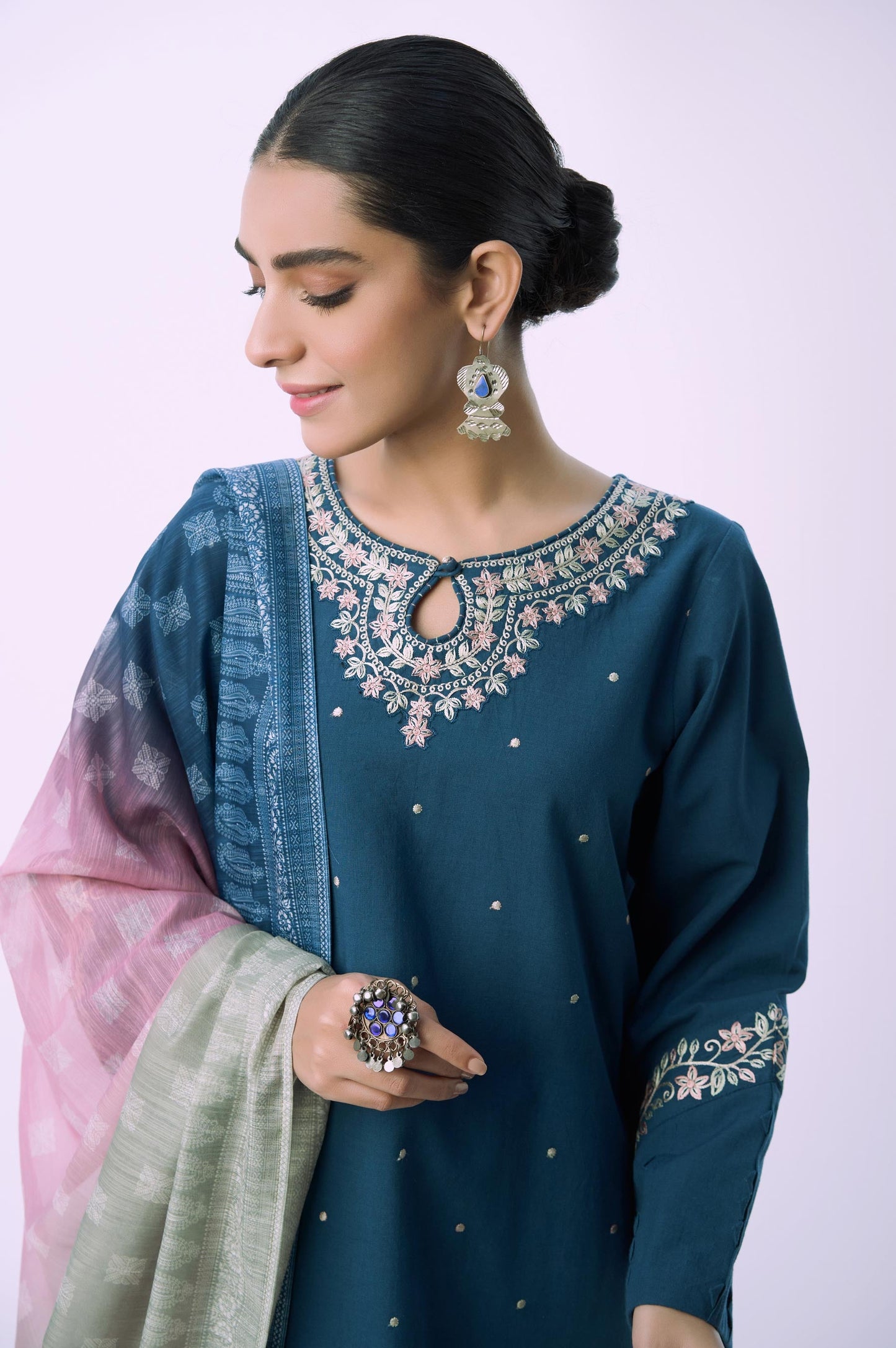 Unstitched 3 Piece Embroidered Slub Suit