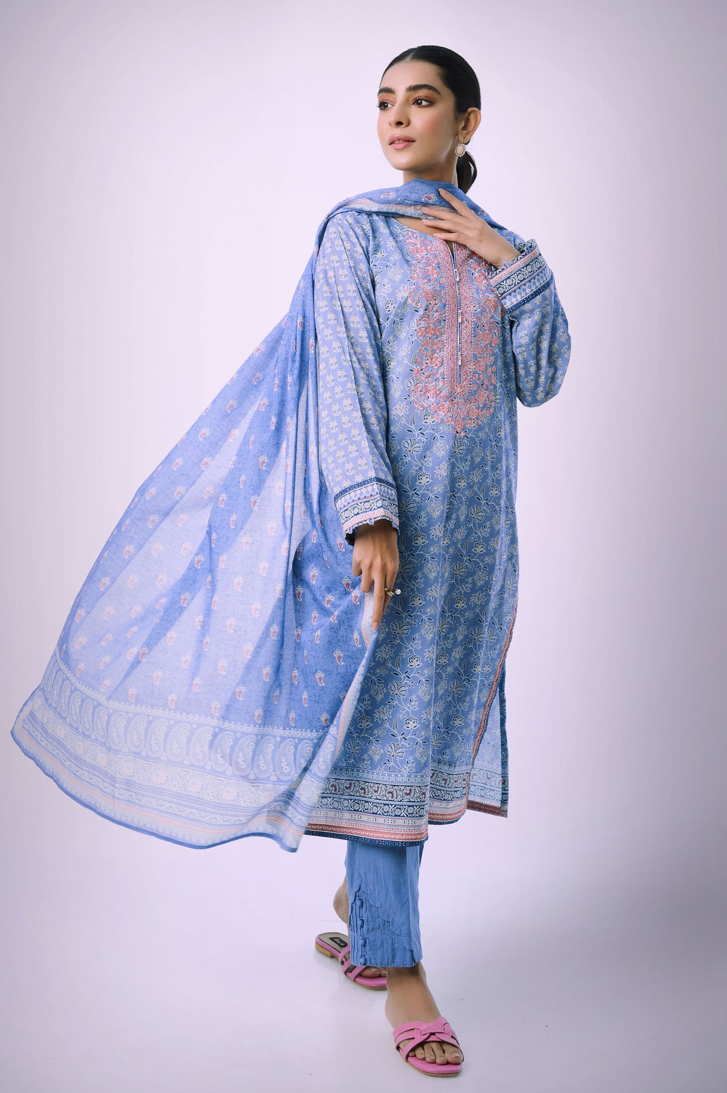 Unstitched 3 Piece Embroidered Lawn Suit