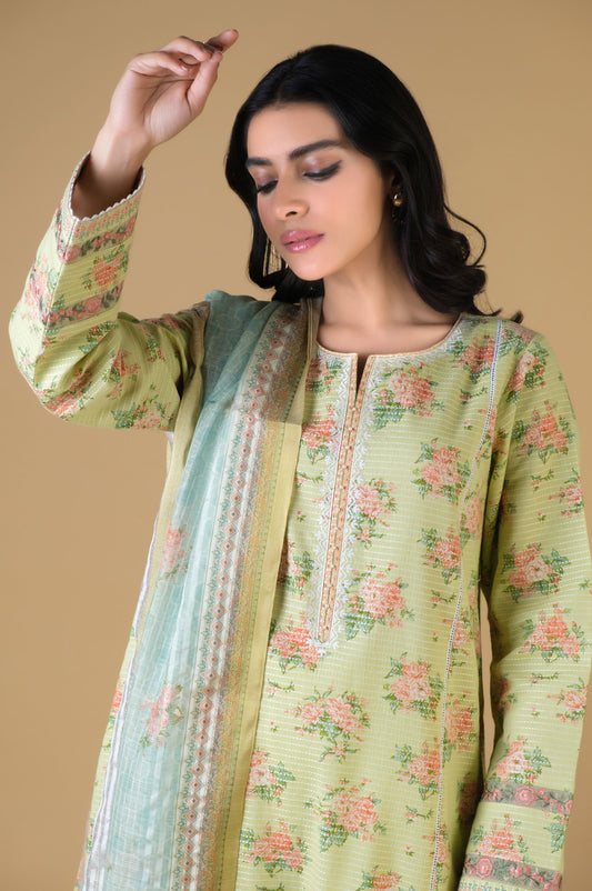 Unstitched 3 Piece Printed Dobby Lawn Suit