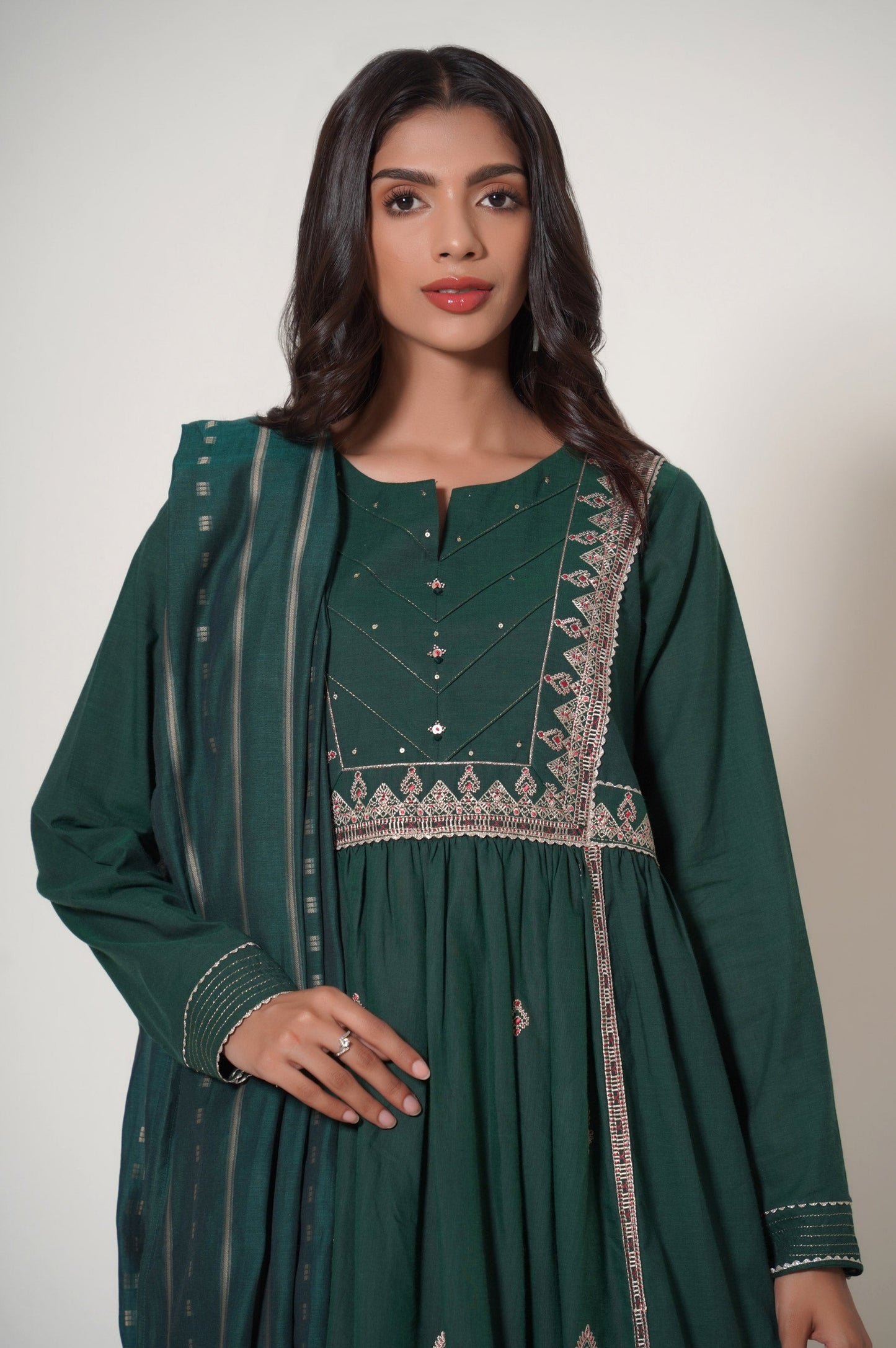 Unstitched 3 Piece Embroidered Yarn Dyed Suit