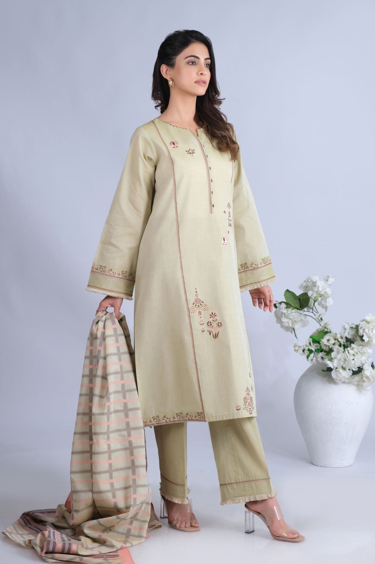 Unstitched 3 Piece Embroidered  Yarn Dyed Jacquard Suit