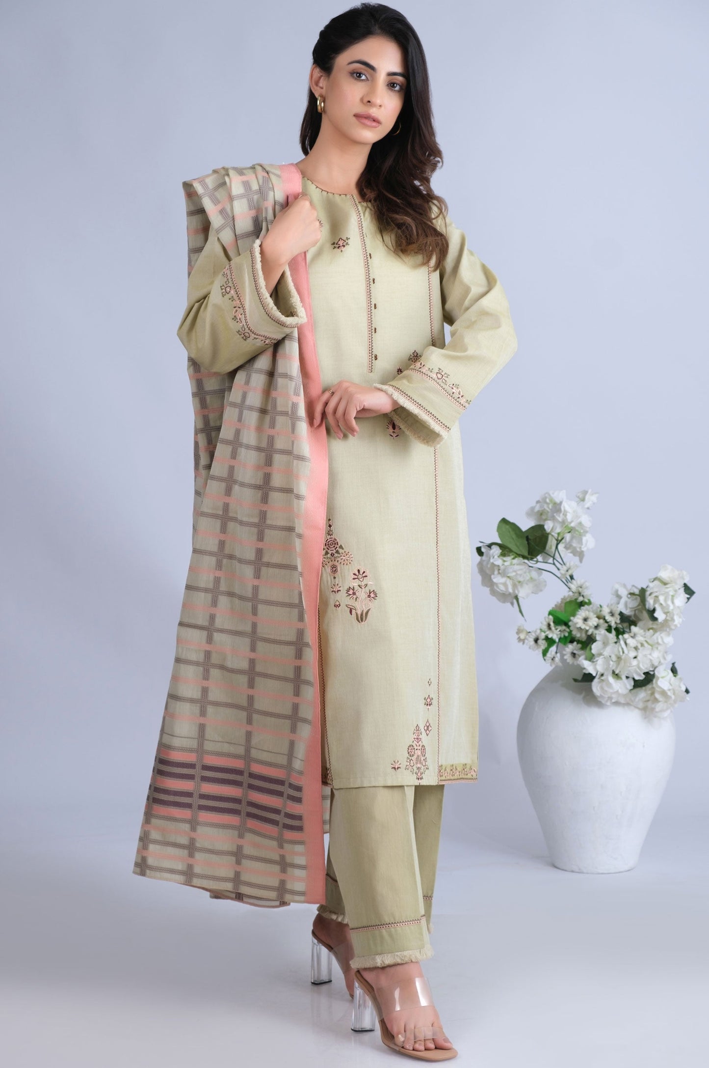 Unstitched 3 Piece Embroidered  Yarn Dyed Jacquard Suit