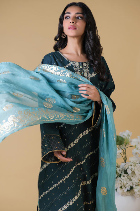 Unstitched 3 Piece Embroidered Mysuri Jacquard Suit