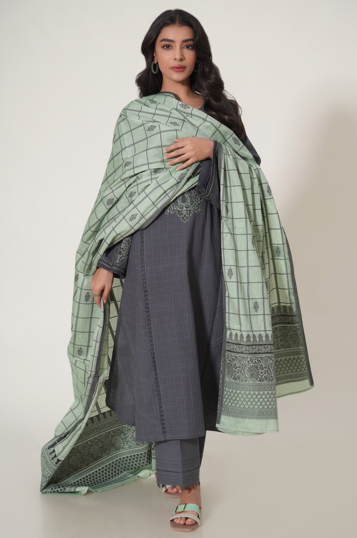 Unstitched 3 Piece Embroidered Textured Slub Suit