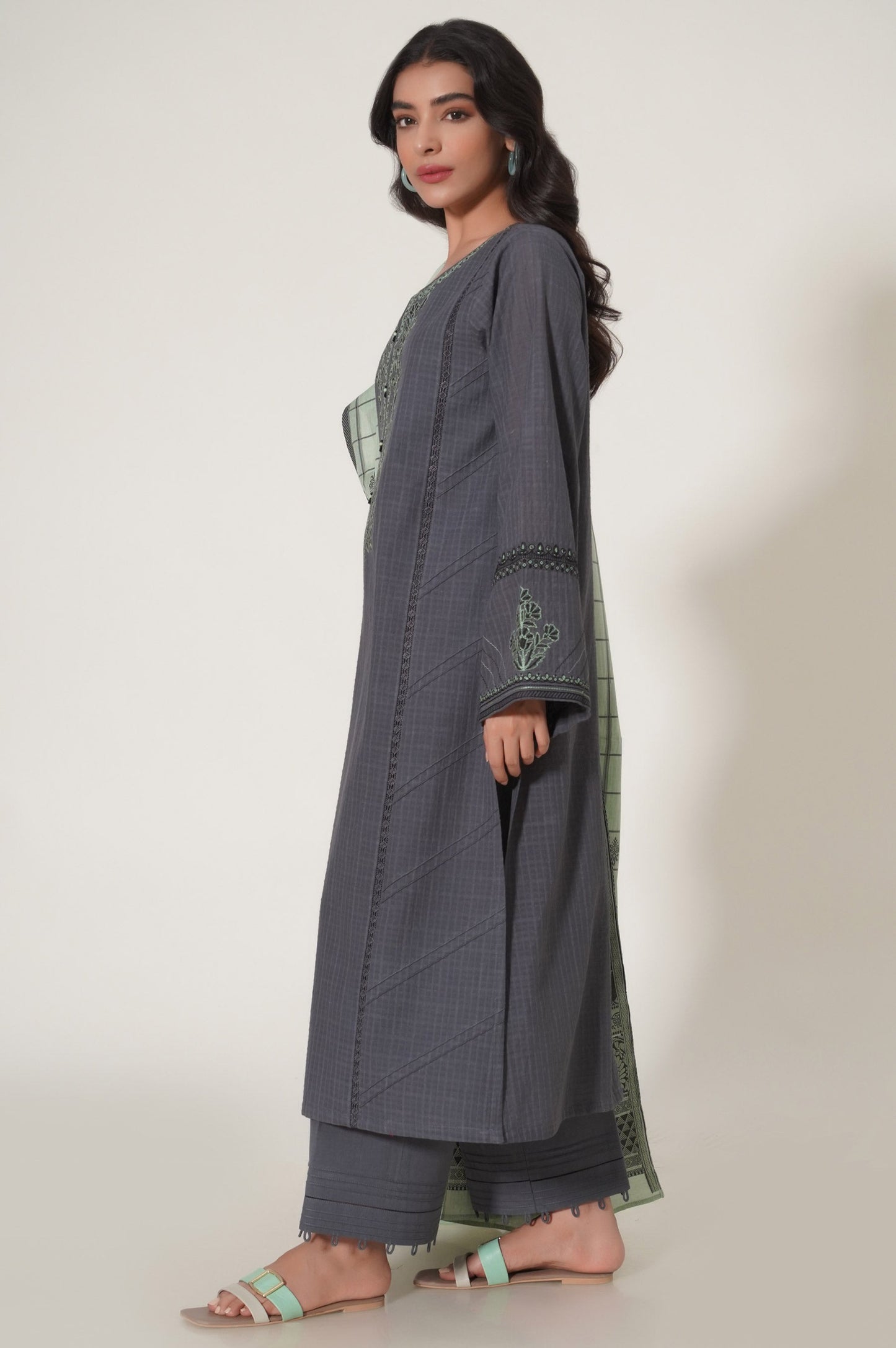 Unstitched 3 Piece Embroidered Textured Slub Suit