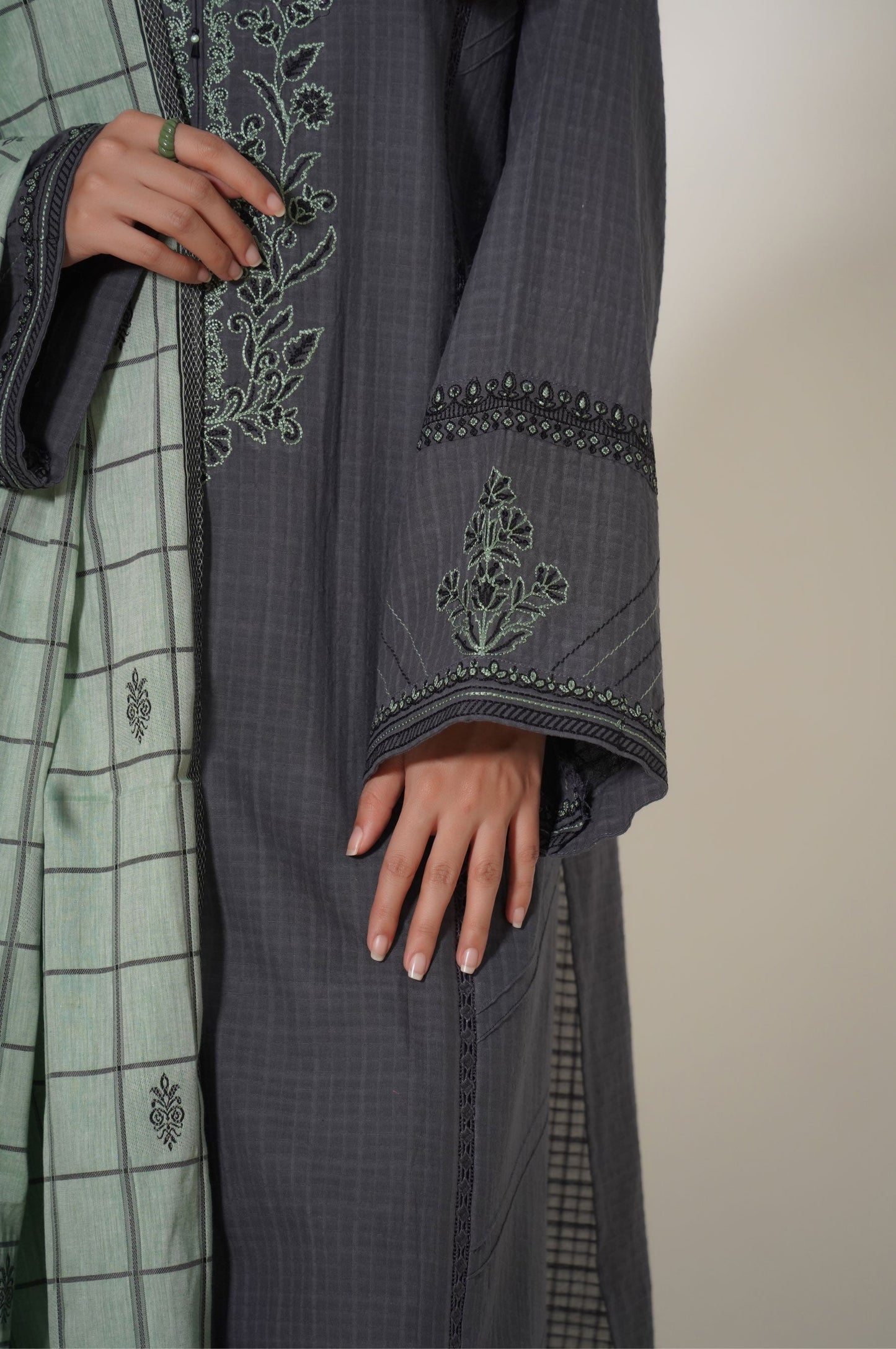 Unstitched 3 Piece Embroidered Textured Slub Suit