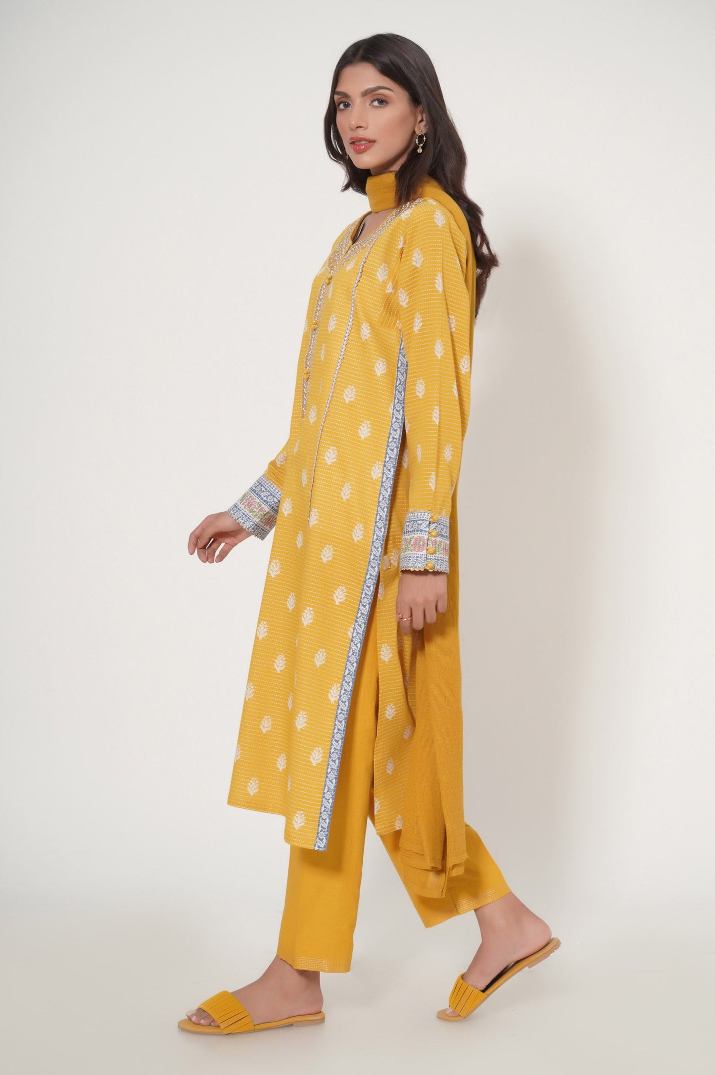 Unstitched 3 Piece Printed Dobby Lawn
