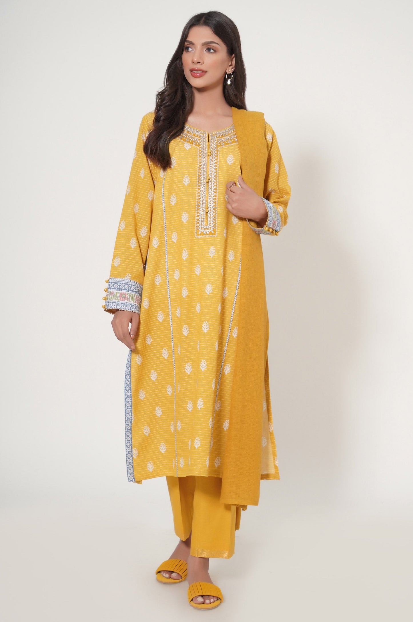 Unstitched 3 Piece Printed Dobby Lawn