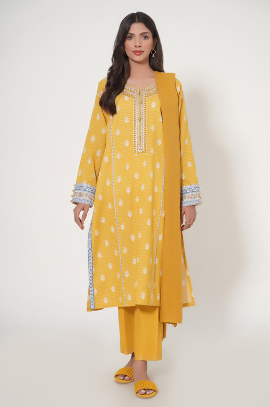 Unstitched 3 Piece Printed Dobby Lawn