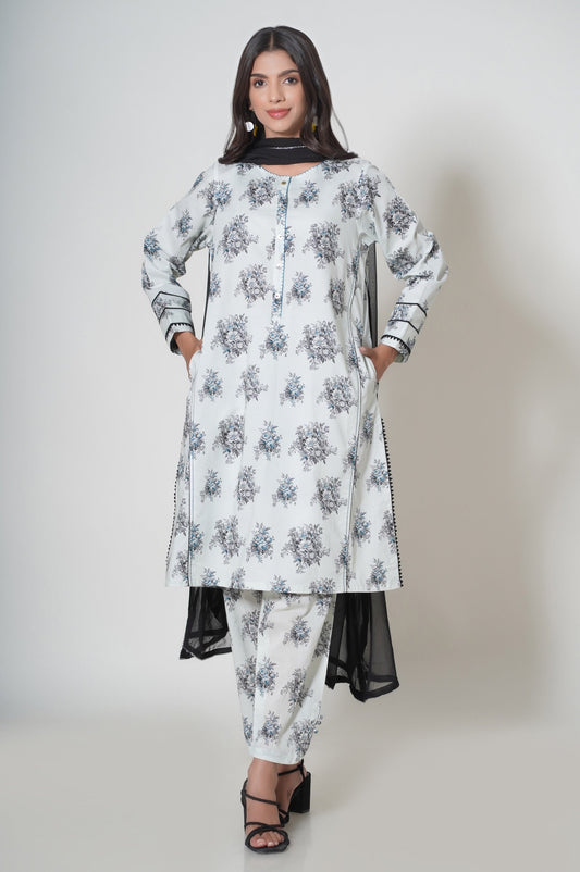 Unstitched 3 Piece Printed Cambric Suit