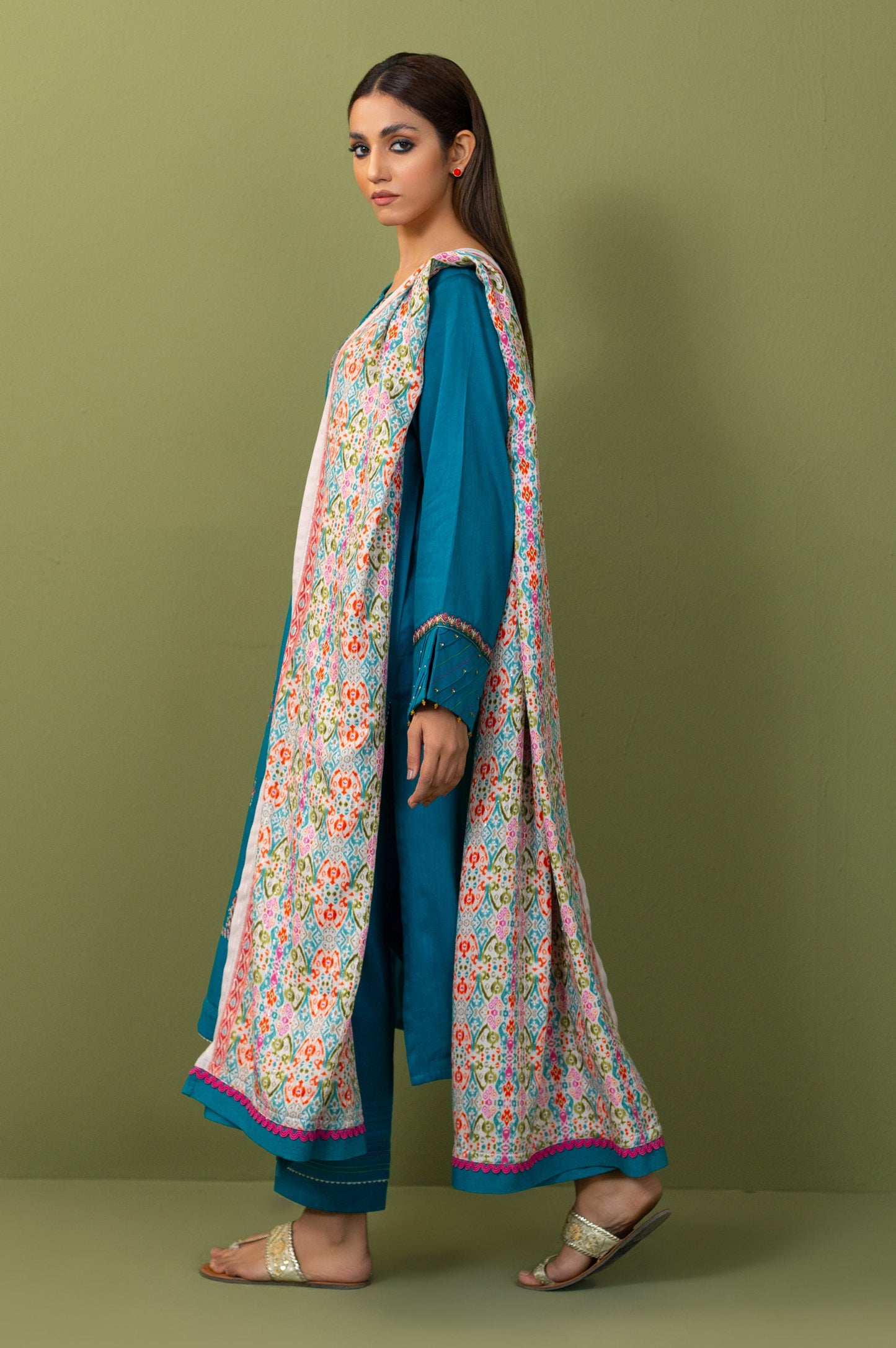 Unstitched 3 Piece Embroidered Cotton Satin Suit