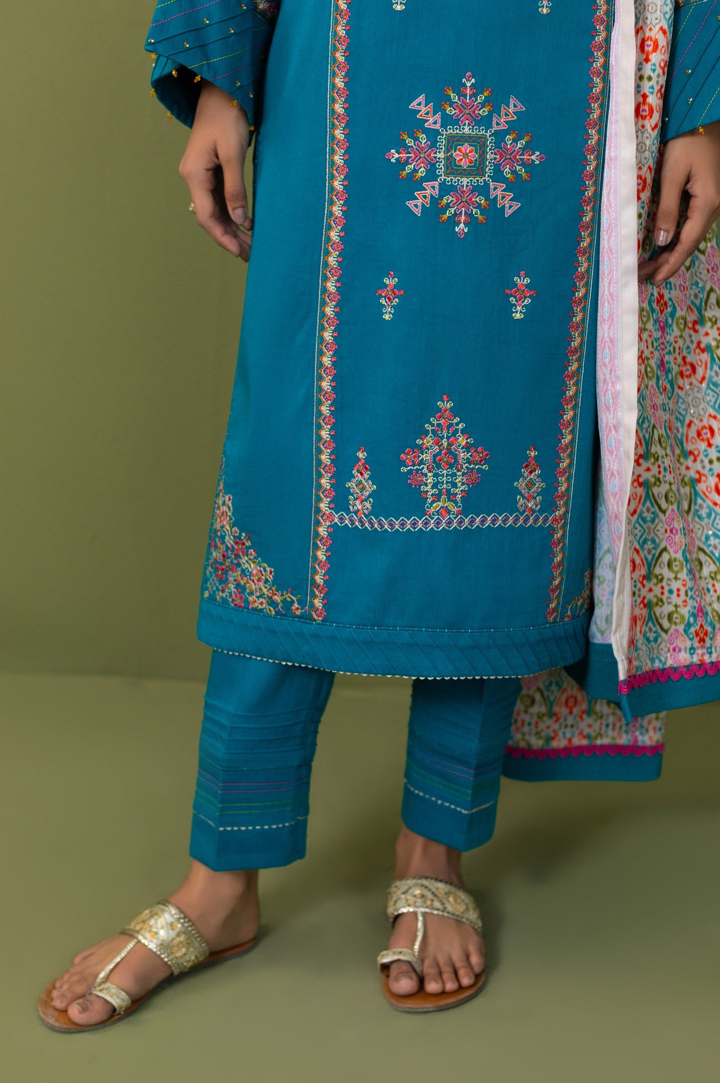 Unstitched 3 Piece Embroidered Cotton Satin Suit