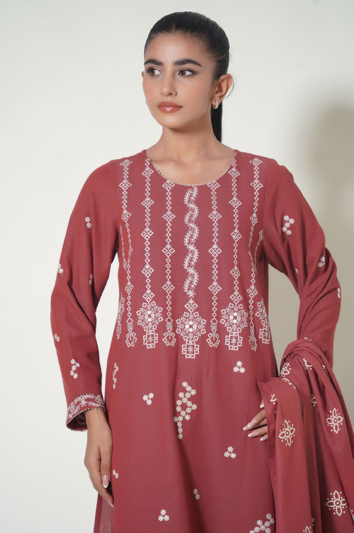 Unstitched 3 Piece Printed Karandi Suit