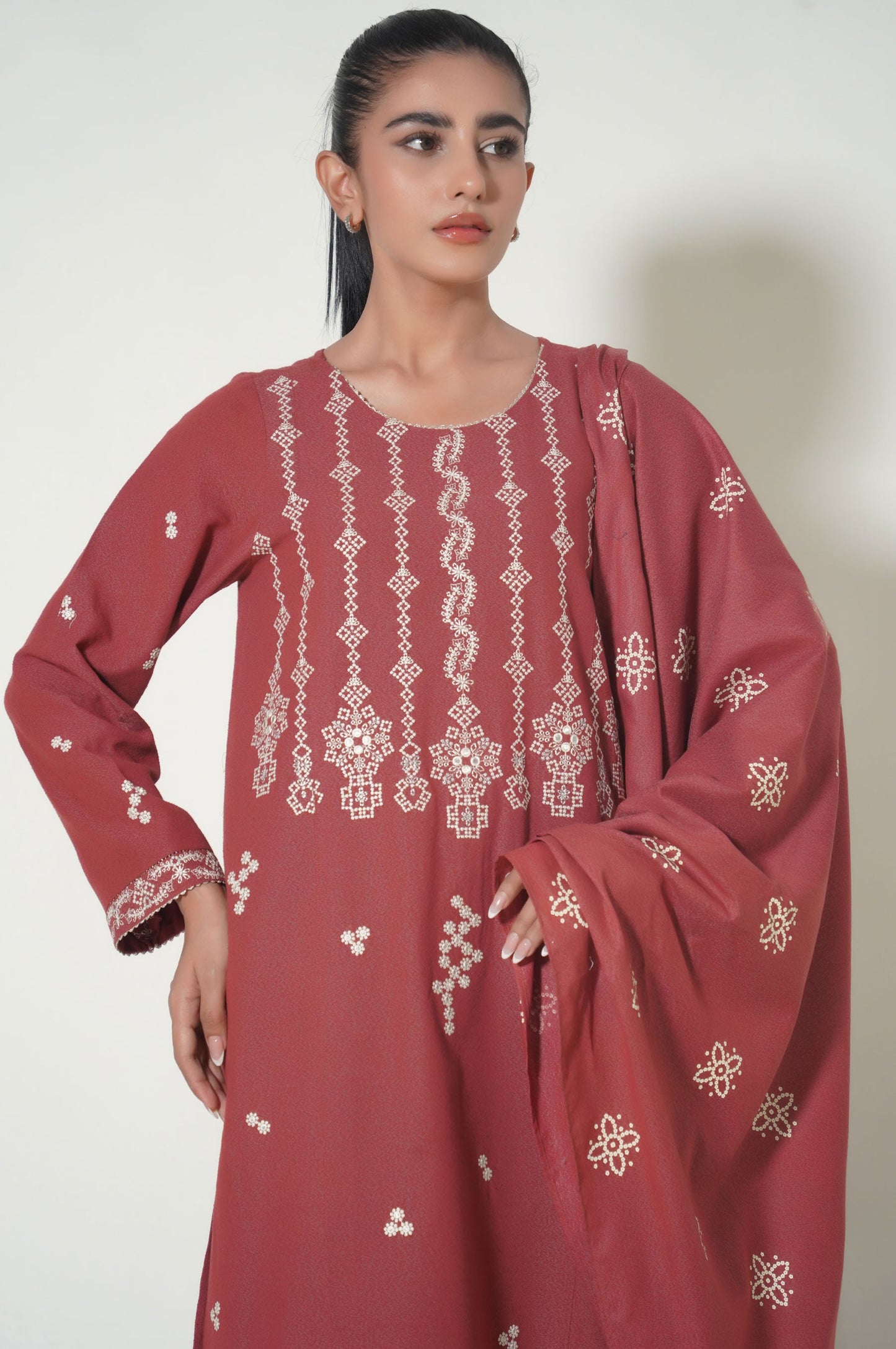 Unstitched 3 Piece Printed Karandi Suit