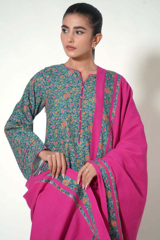 Unstitched 3 Piece Printed Cottel Suit