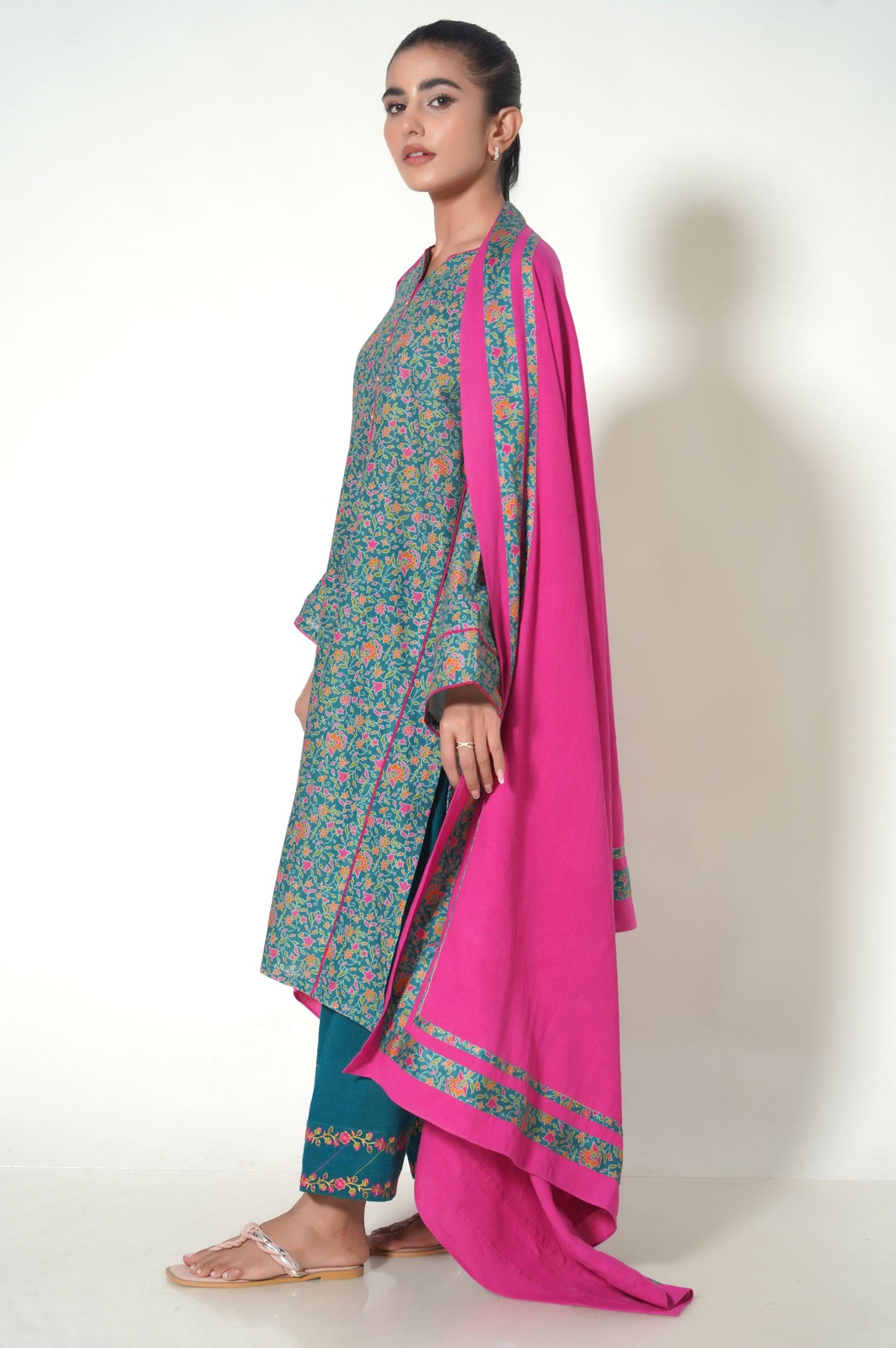 Unstitched 3 Piece Printed Cottel Suit