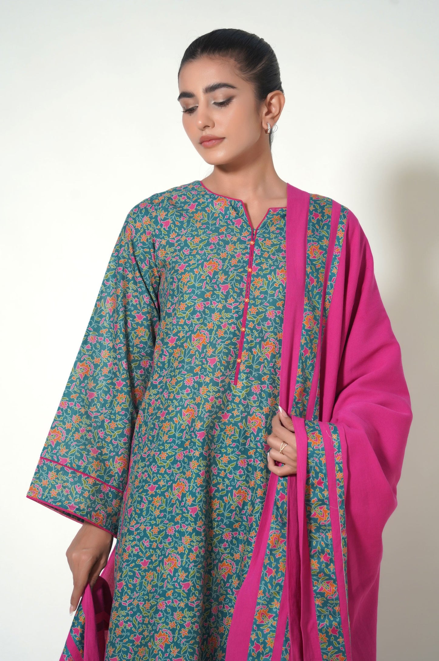 Unstitched 3 Piece Printed Cottel Suit