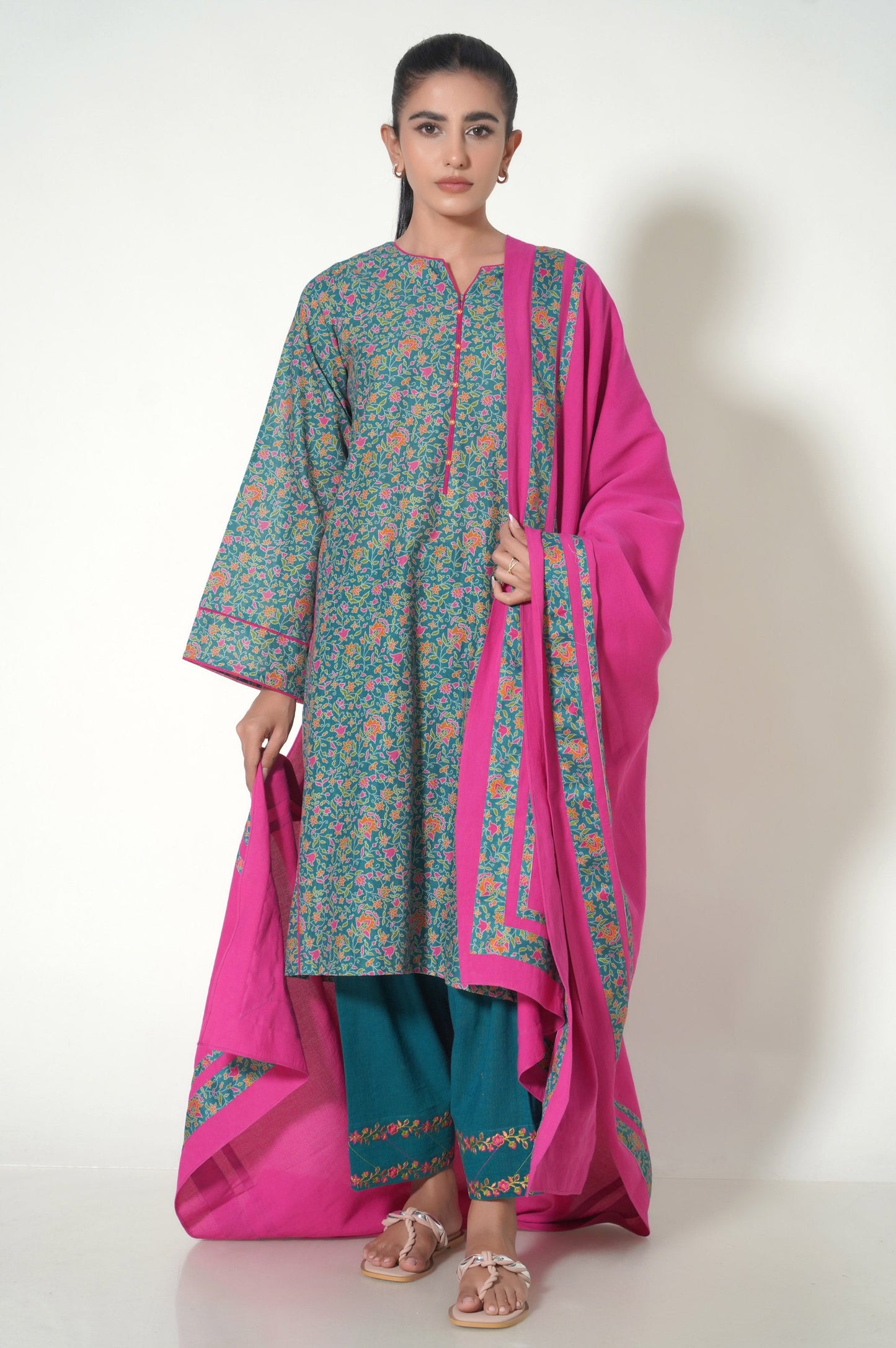 Unstitched 3 Piece Printed Cottel Suit