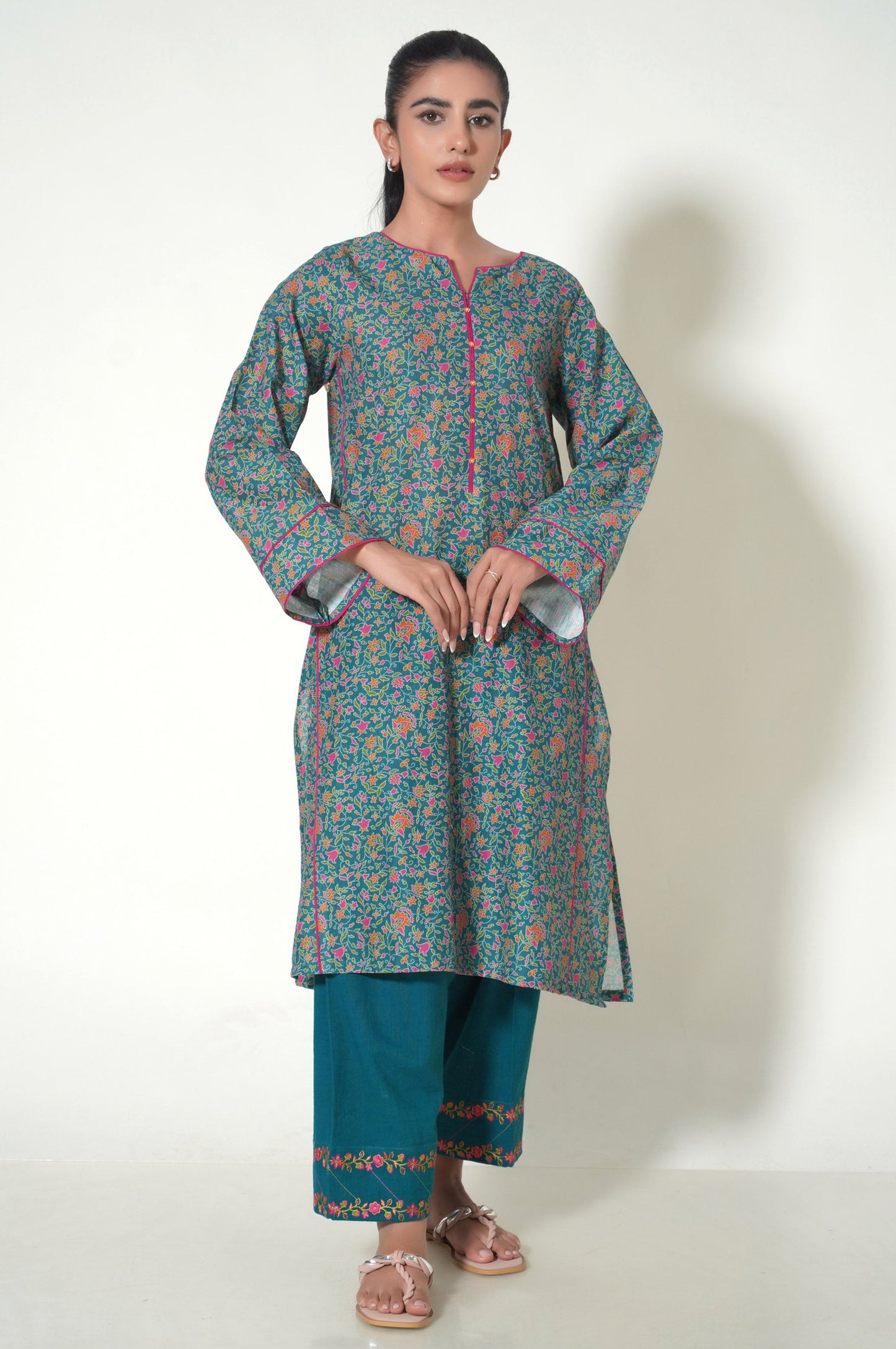 Unstitched 3 Piece Printed Cottel Suit
