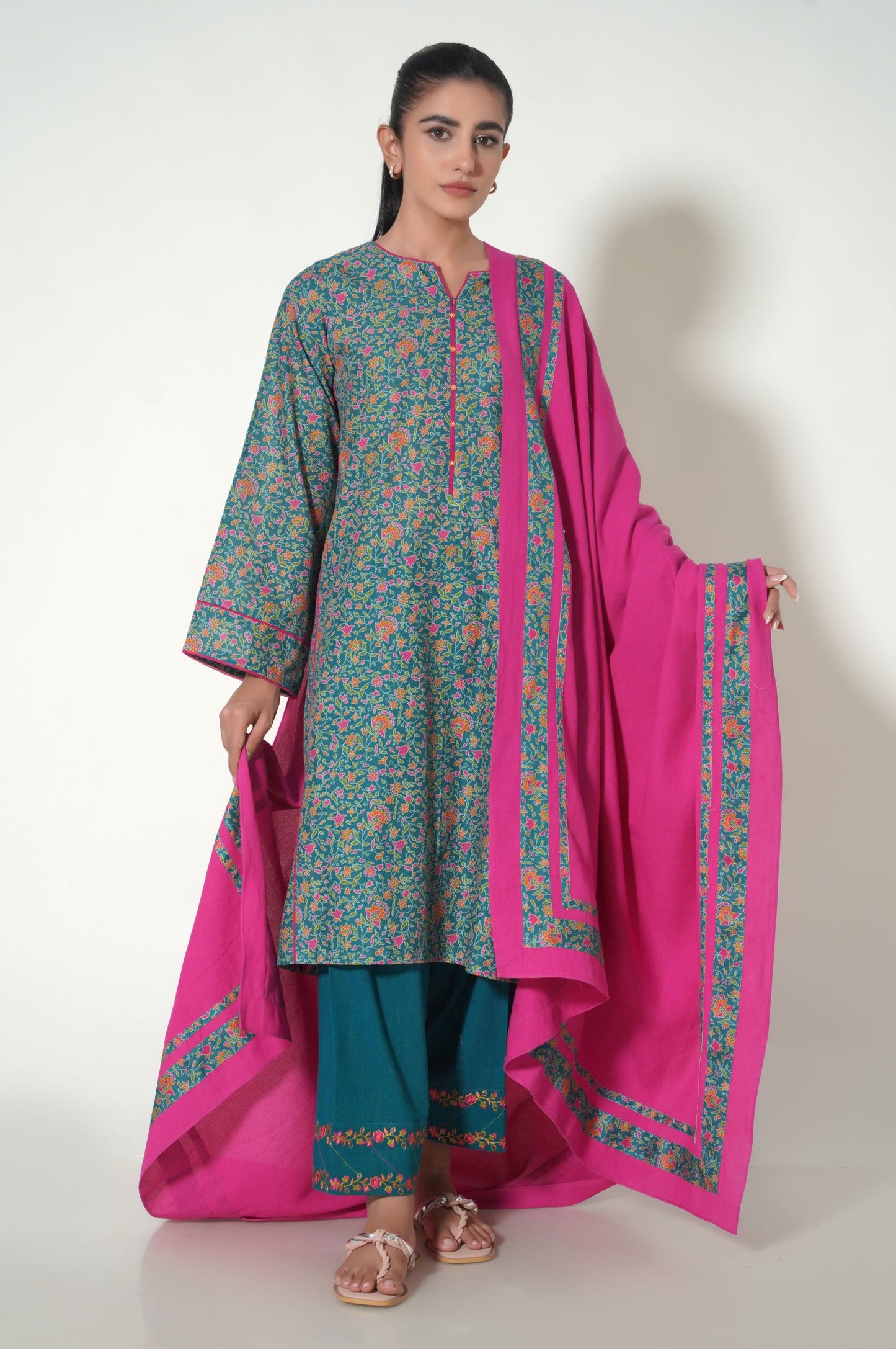 Unstitched 3 Piece Printed Cottel Suit