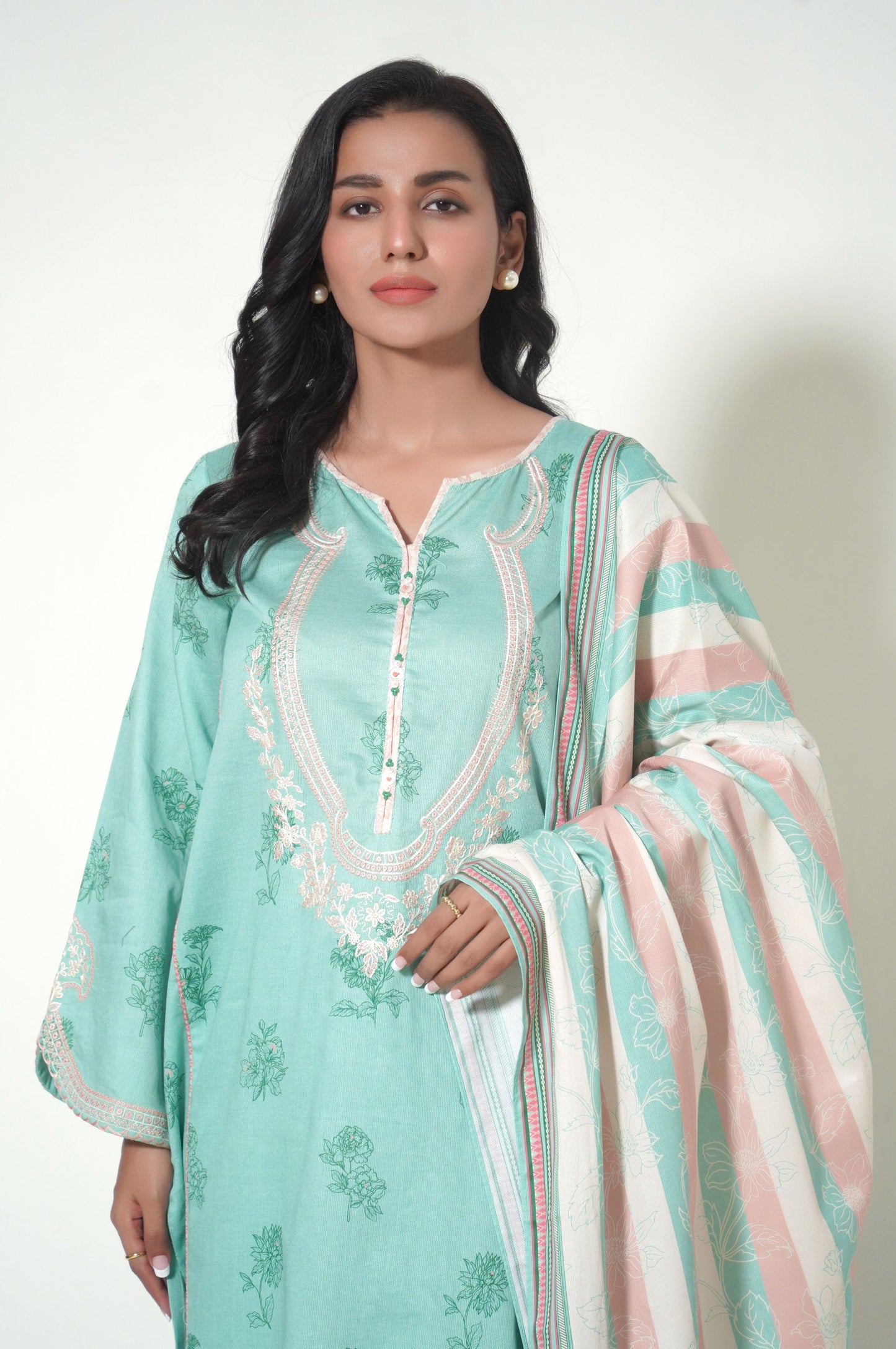 Unstitched 3 Piece Embroidered Cottel Suit