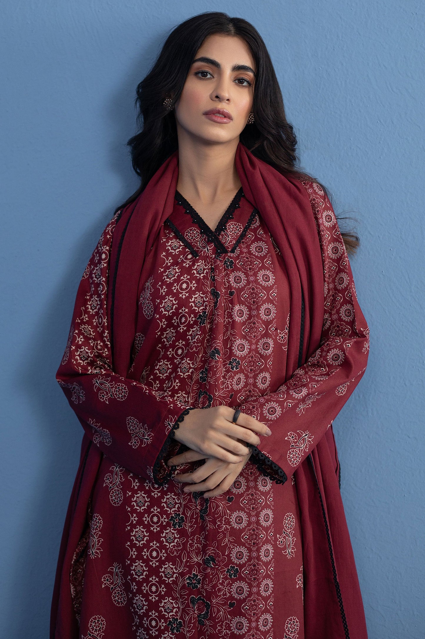 Unstitched 3 Piece Printed Cottel Suit