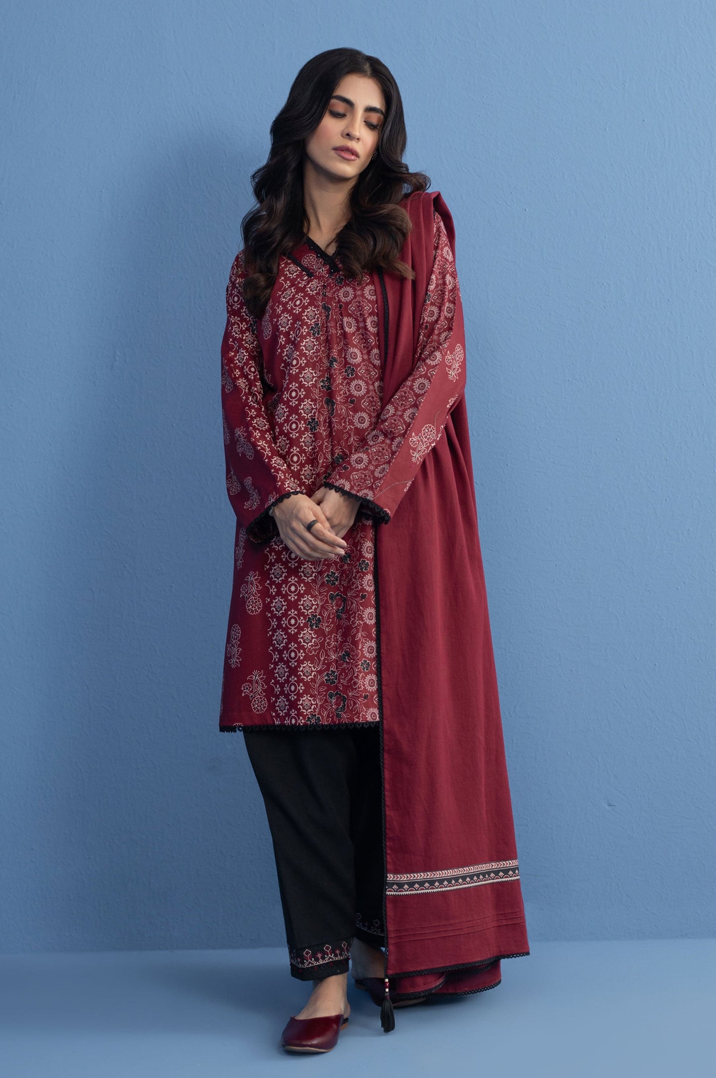 Unstitched 3 Piece Printed Cottel Suit