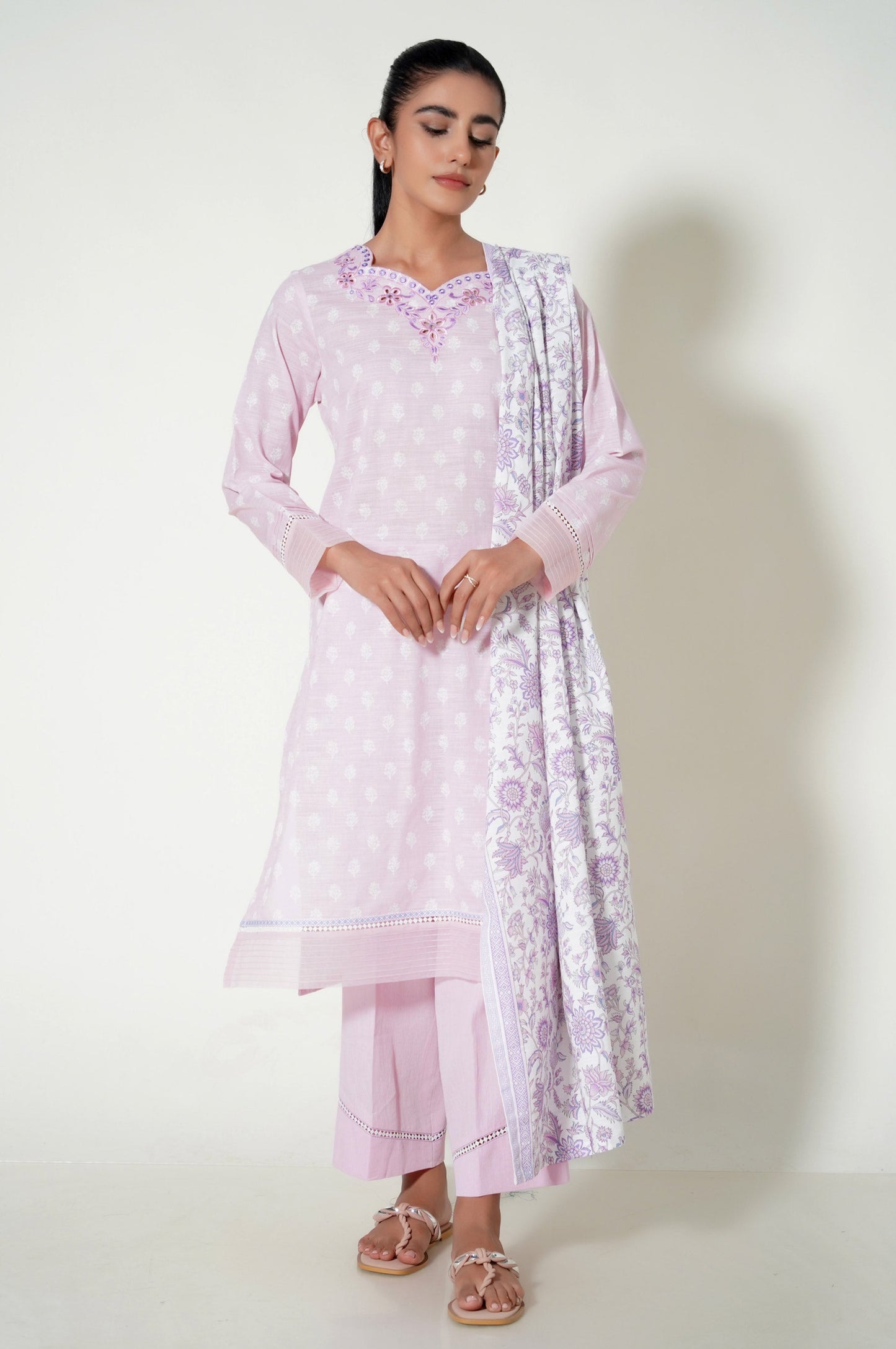 Unstitched 3 Piece Embroidered Cottel Suit