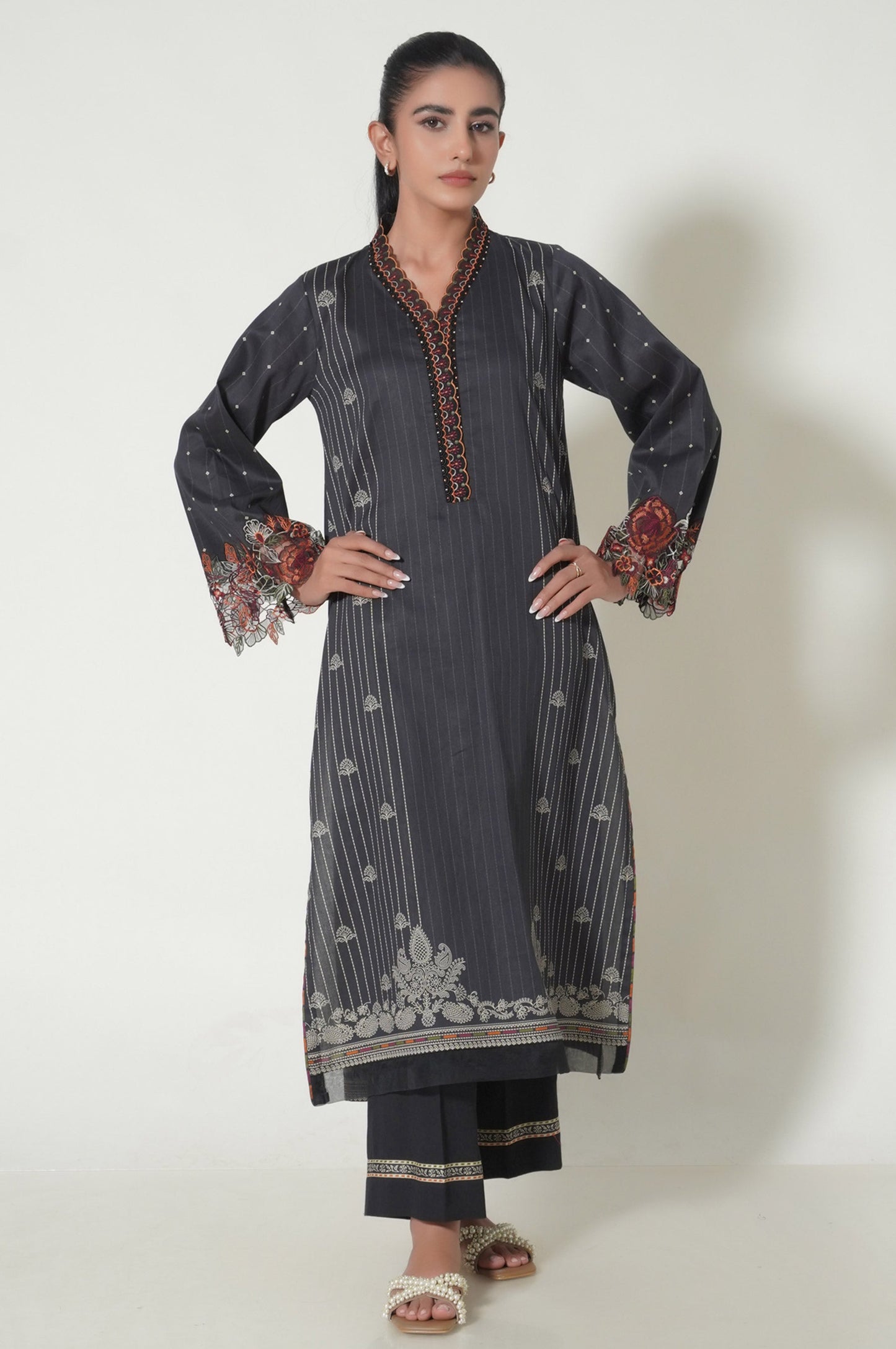 Unstitched 3 Piece Embroidered Cottel Suit