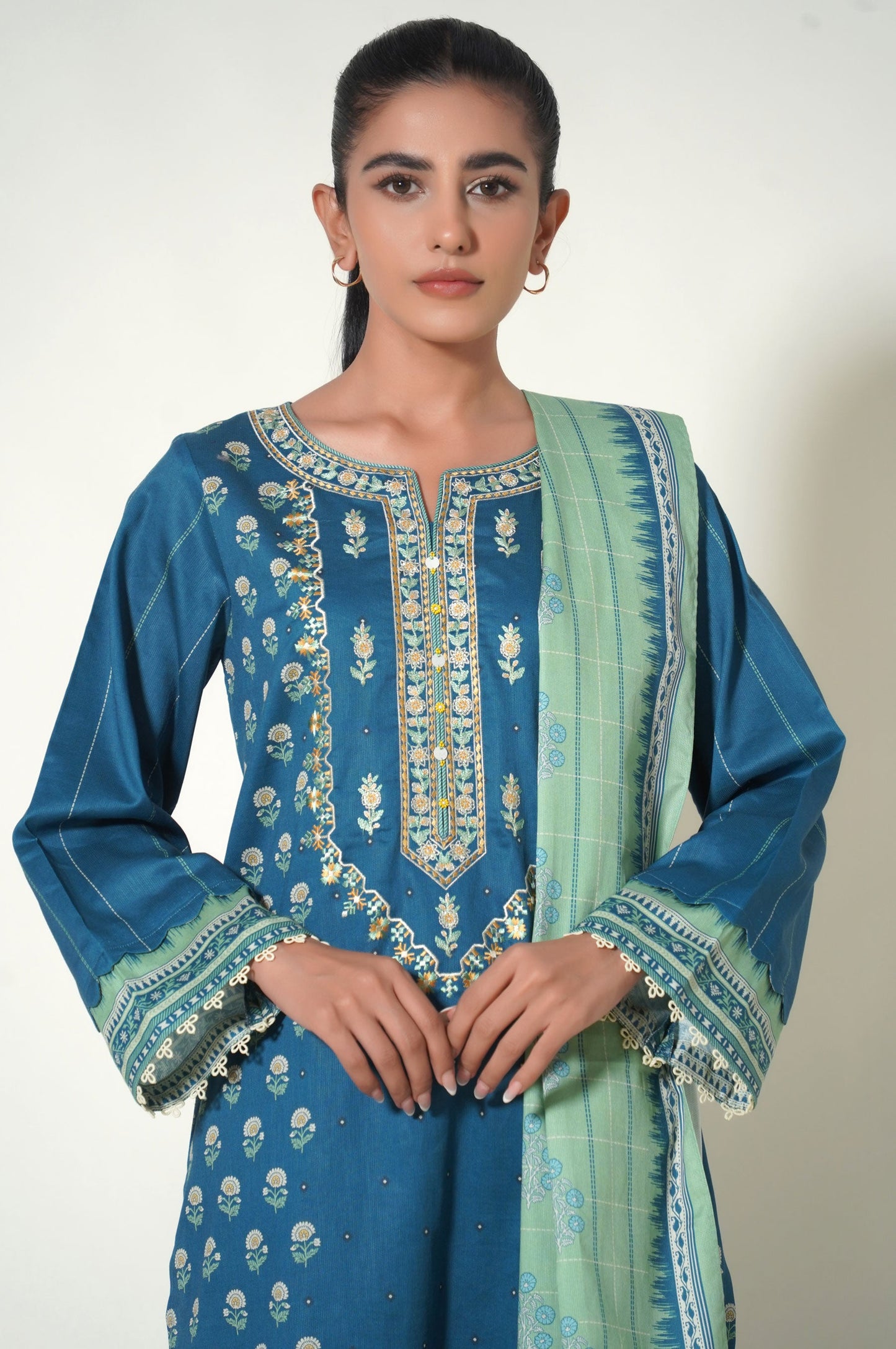 Unstitched 3 Piece Embroidered Cottel Suit