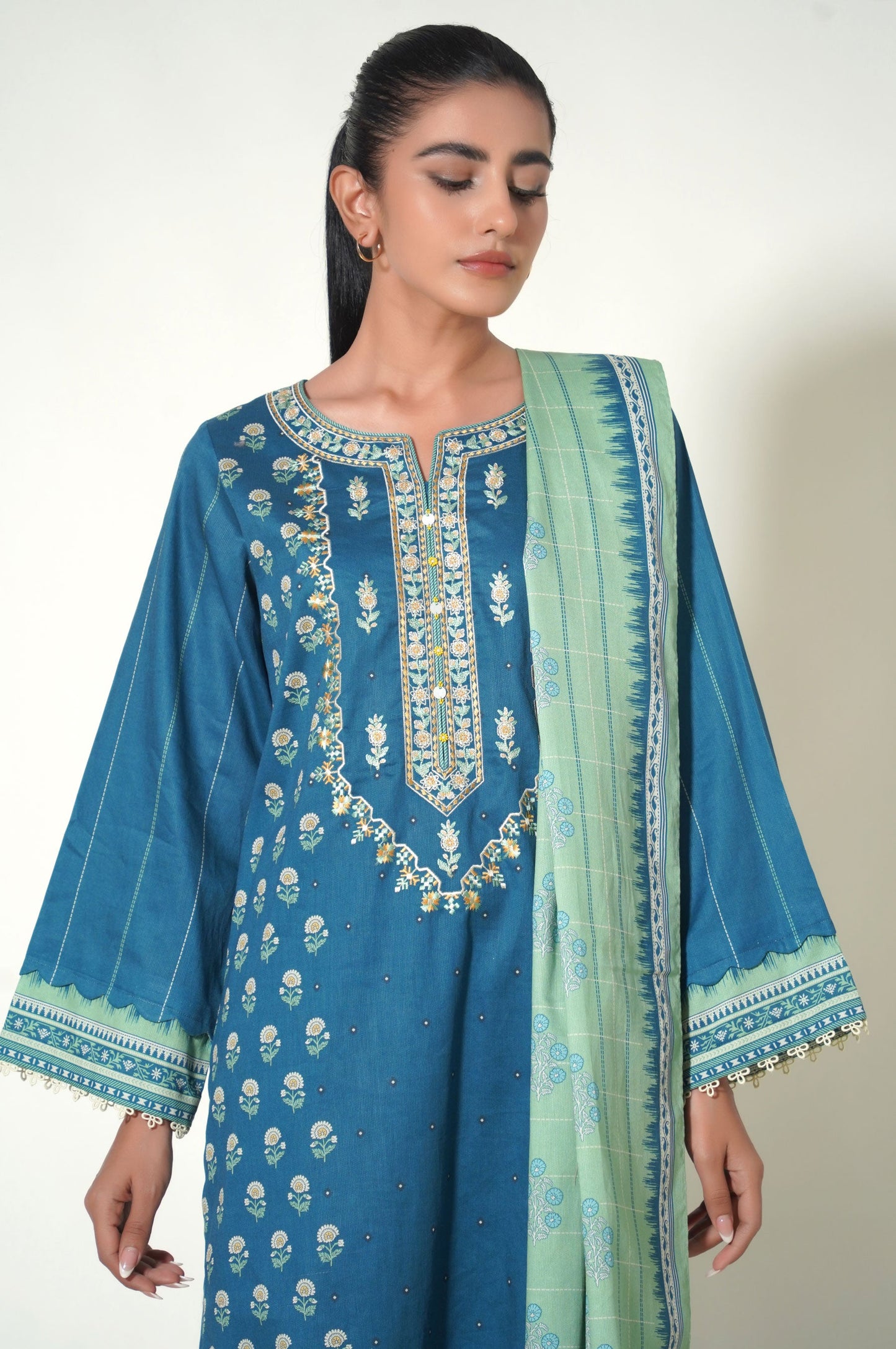 Unstitched 3 Piece Embroidered Cottel Suit