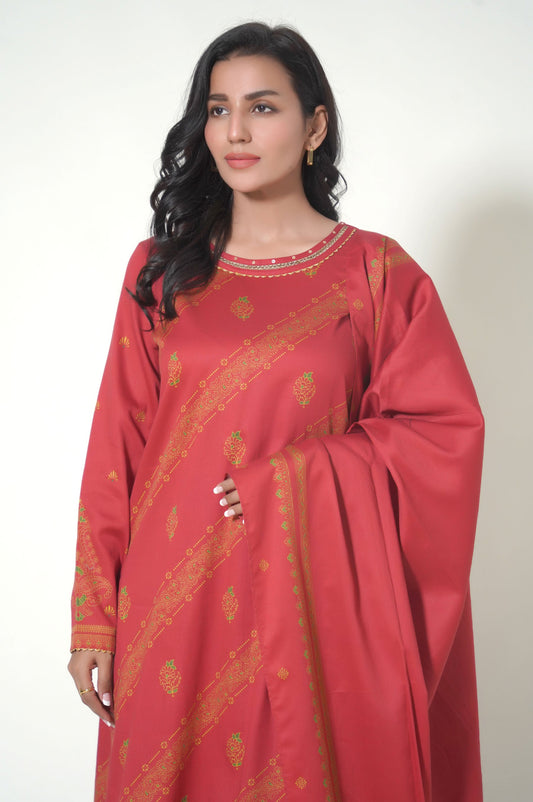 Unstitched 3 Piece Paste Printed Cottle Suit