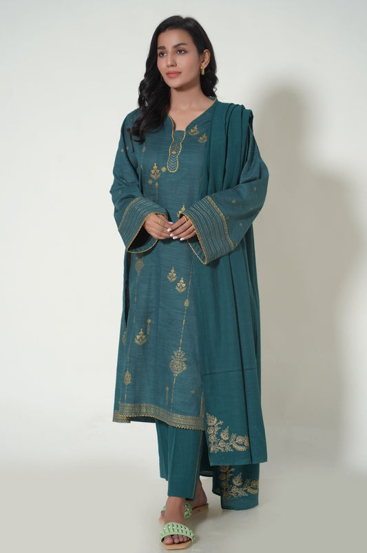 Unstitched 3 Piece Printed Khaddar Suit