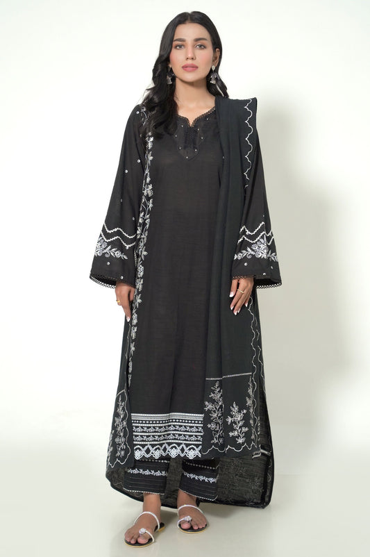 Unstitched 3 Piece Printed Khaddar Suit