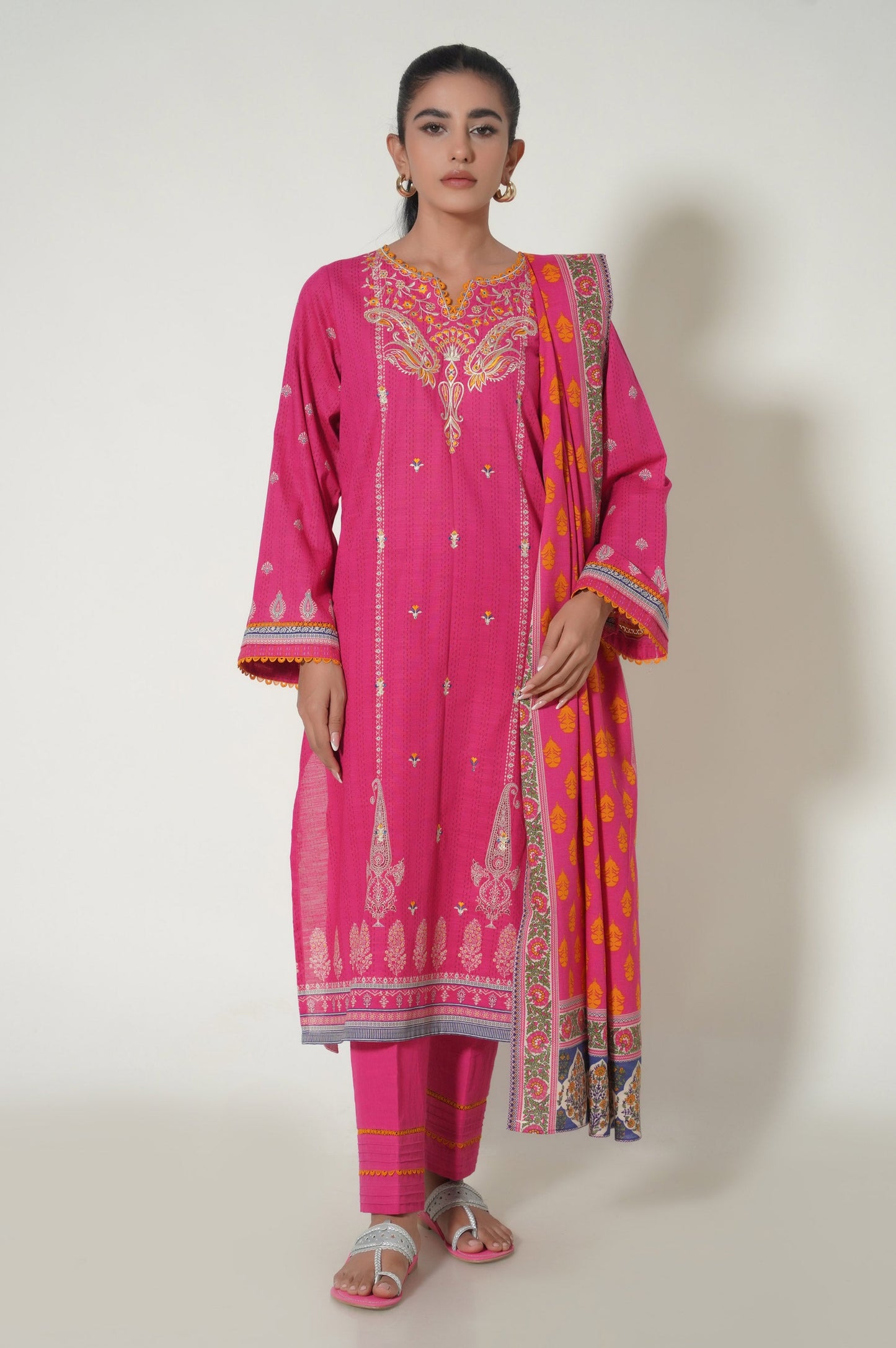 Stitched 3 Piece Embroidered Khaddar Suit