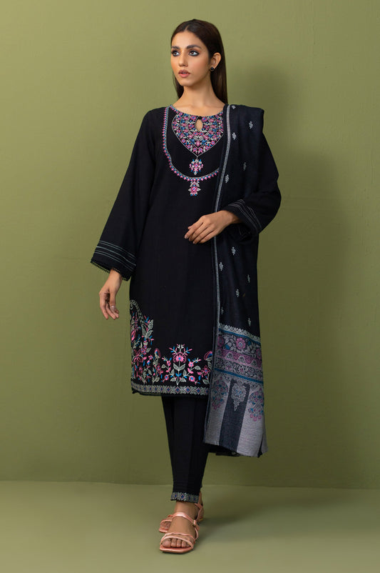 Unstitched 3 Piece Embroidered Khaddar Suit