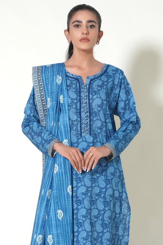 Unstitched 3 Piece Printed Khaddar Suit