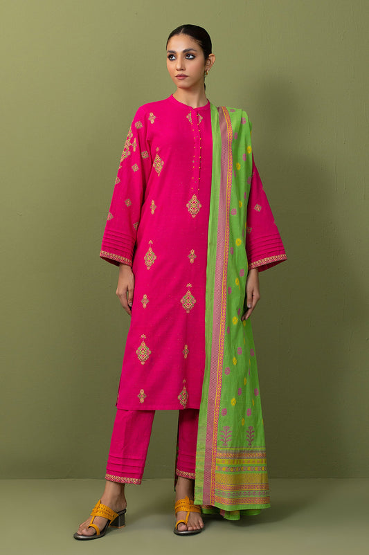 Unstitched 3 Piece Textured Slub Suit