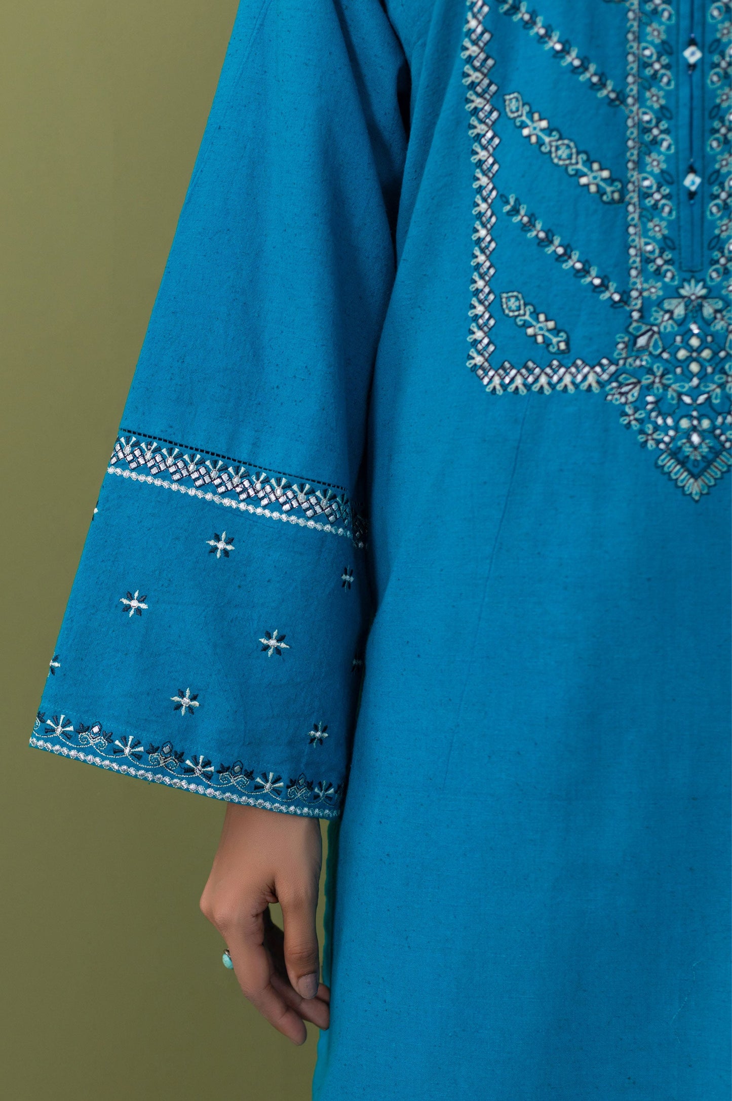 Unstitched 3 Piece Embroidered Neps Khaddar Suit