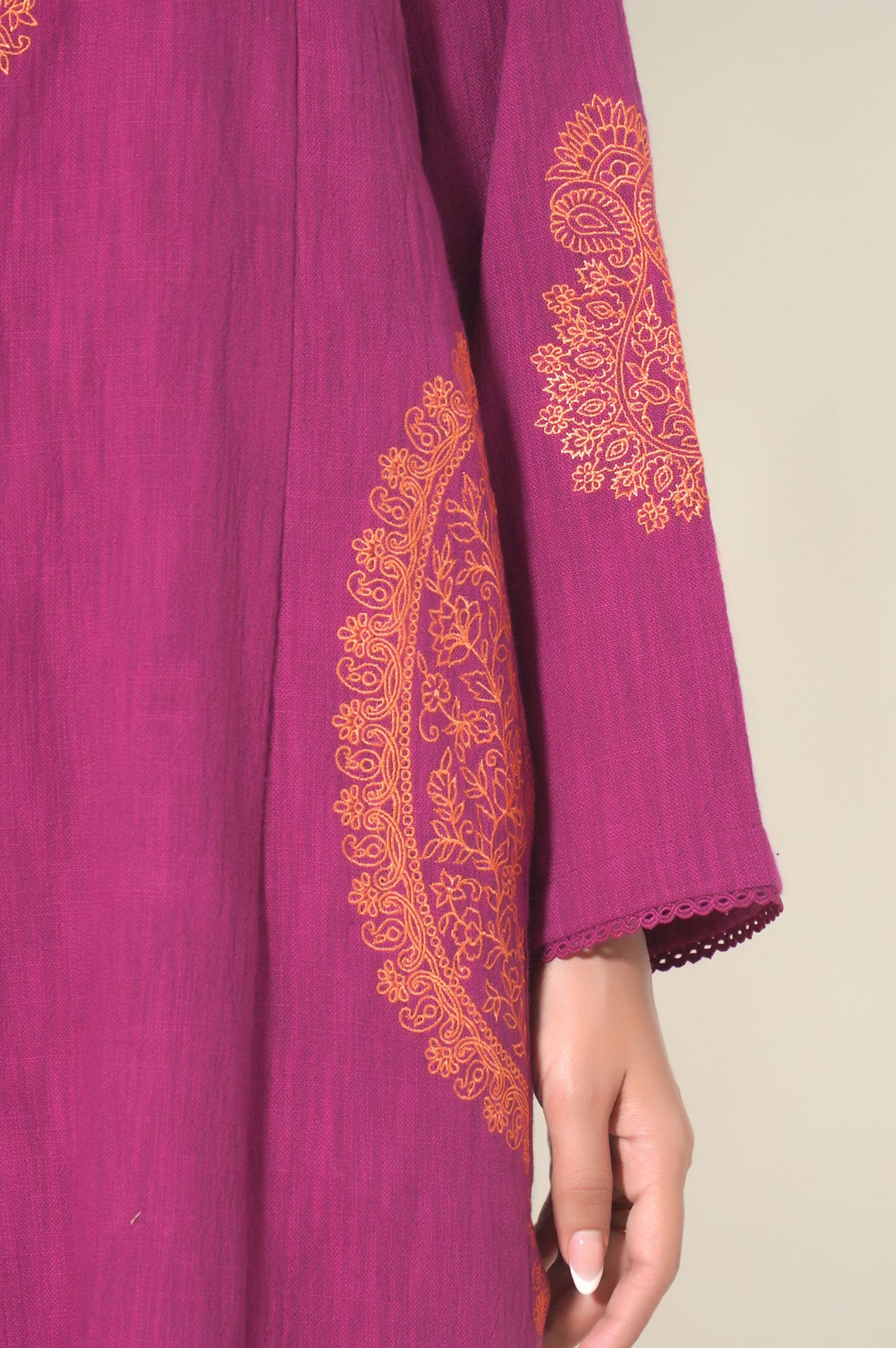Unstitched 3 Piece Embroidered Thai Khaddar Suit