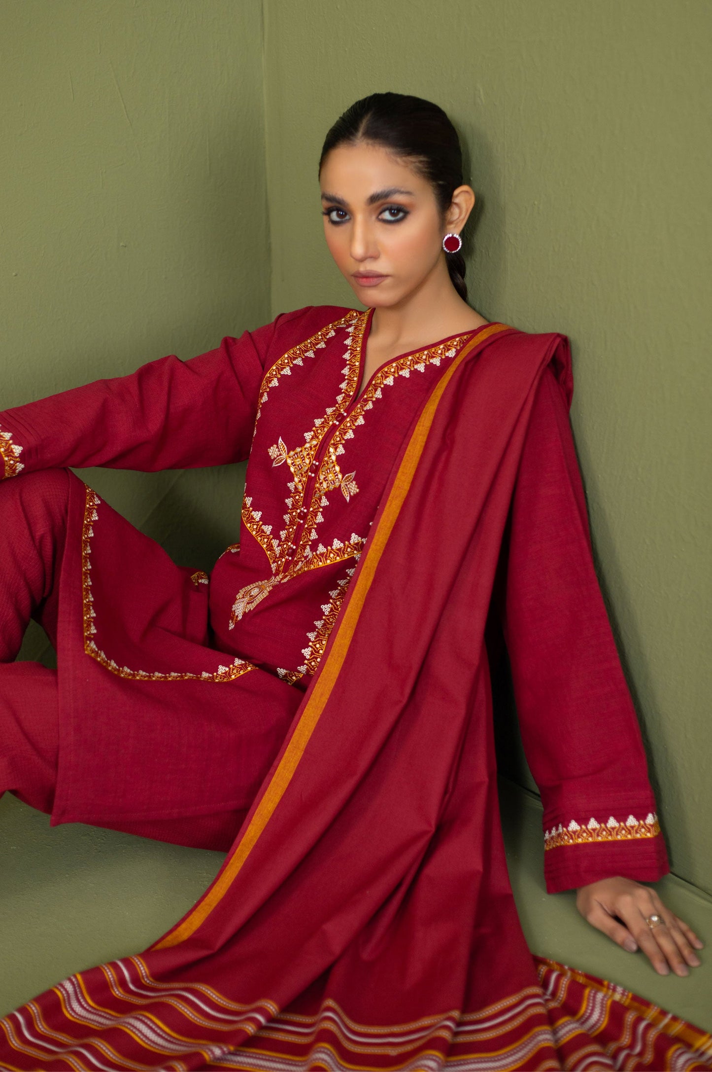 Unstitched 3 Piece Textured Slub Suit
