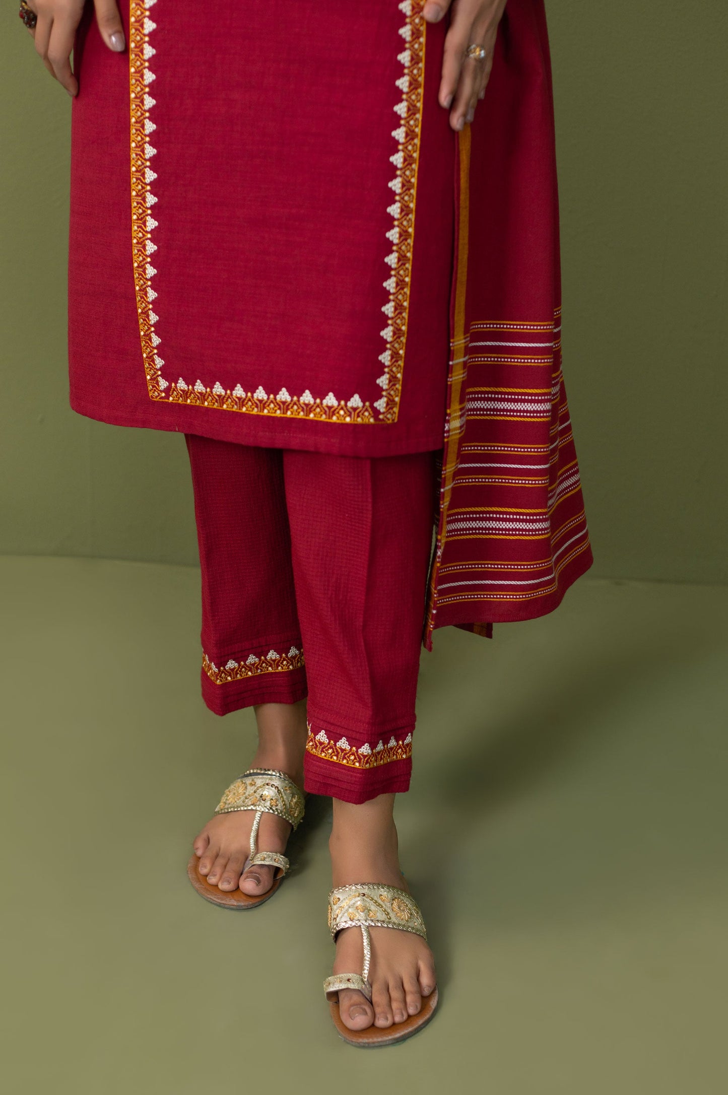 Unstitched 3 Piece Textured Slub Suit