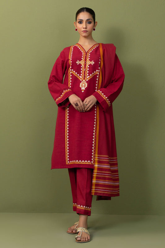 Unstitched 3 Piece Textured Slub Suit