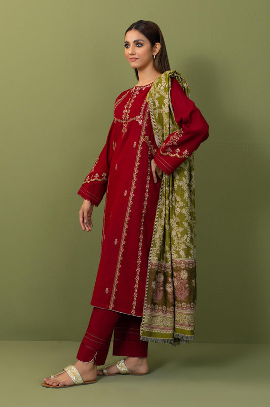 Unstitched 3 Piece Textured Slub Suit