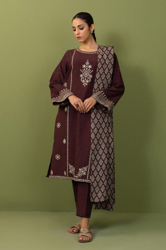 Unstitched 3 Piece Embroidered Doria Suit