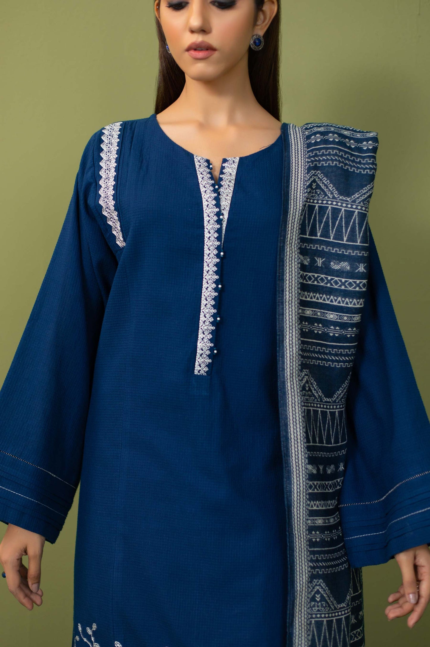 Stitched 3 Piece Embroidered Micro Checks Suit