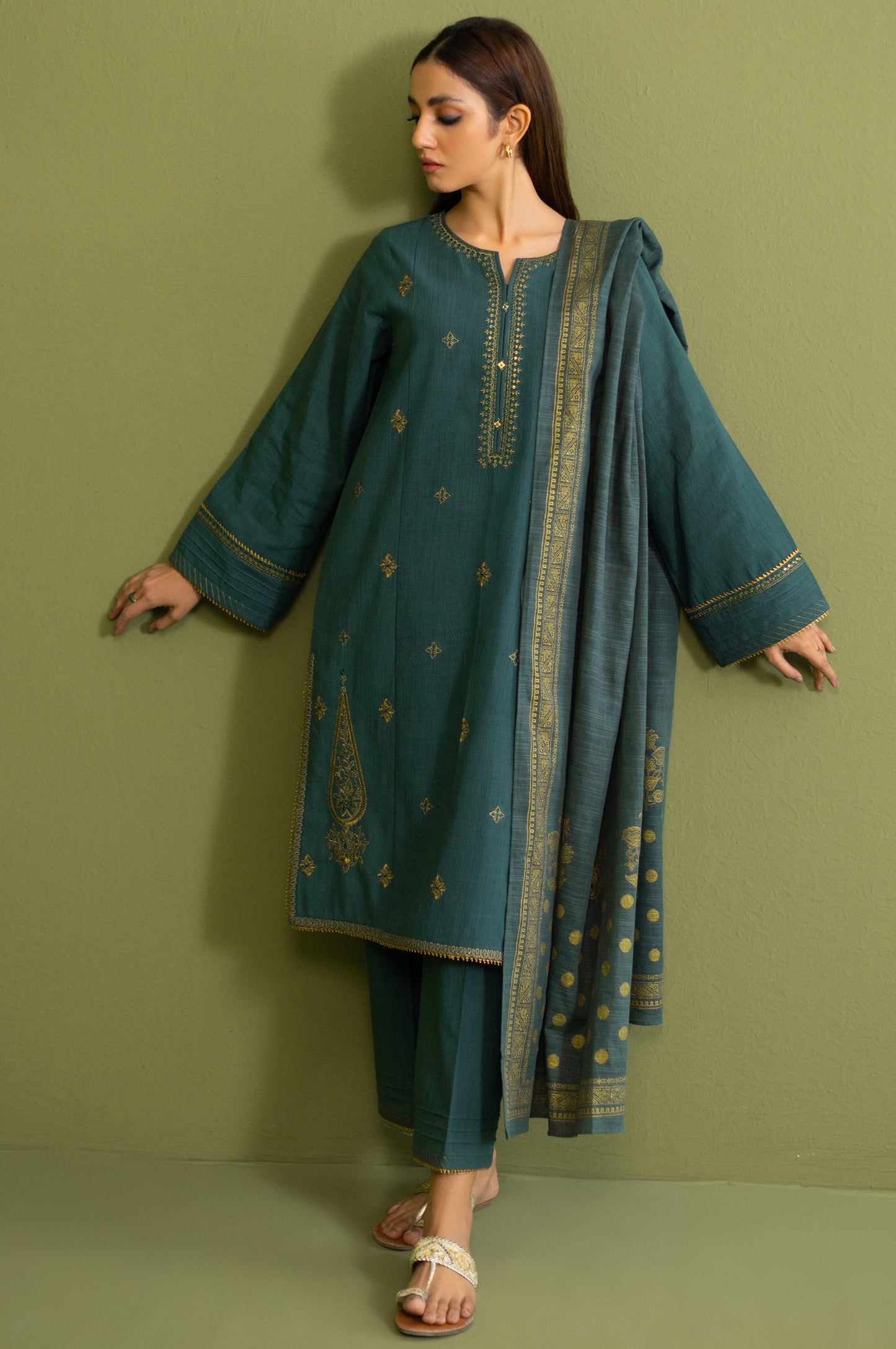 Unstitched 3 Piece Both Side Slub Embroidered Suit