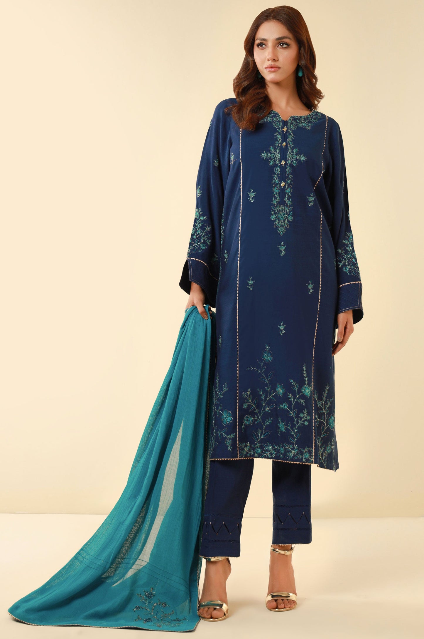 Unstitched 3 Piece Embroidered Dull Raw Silk Suit