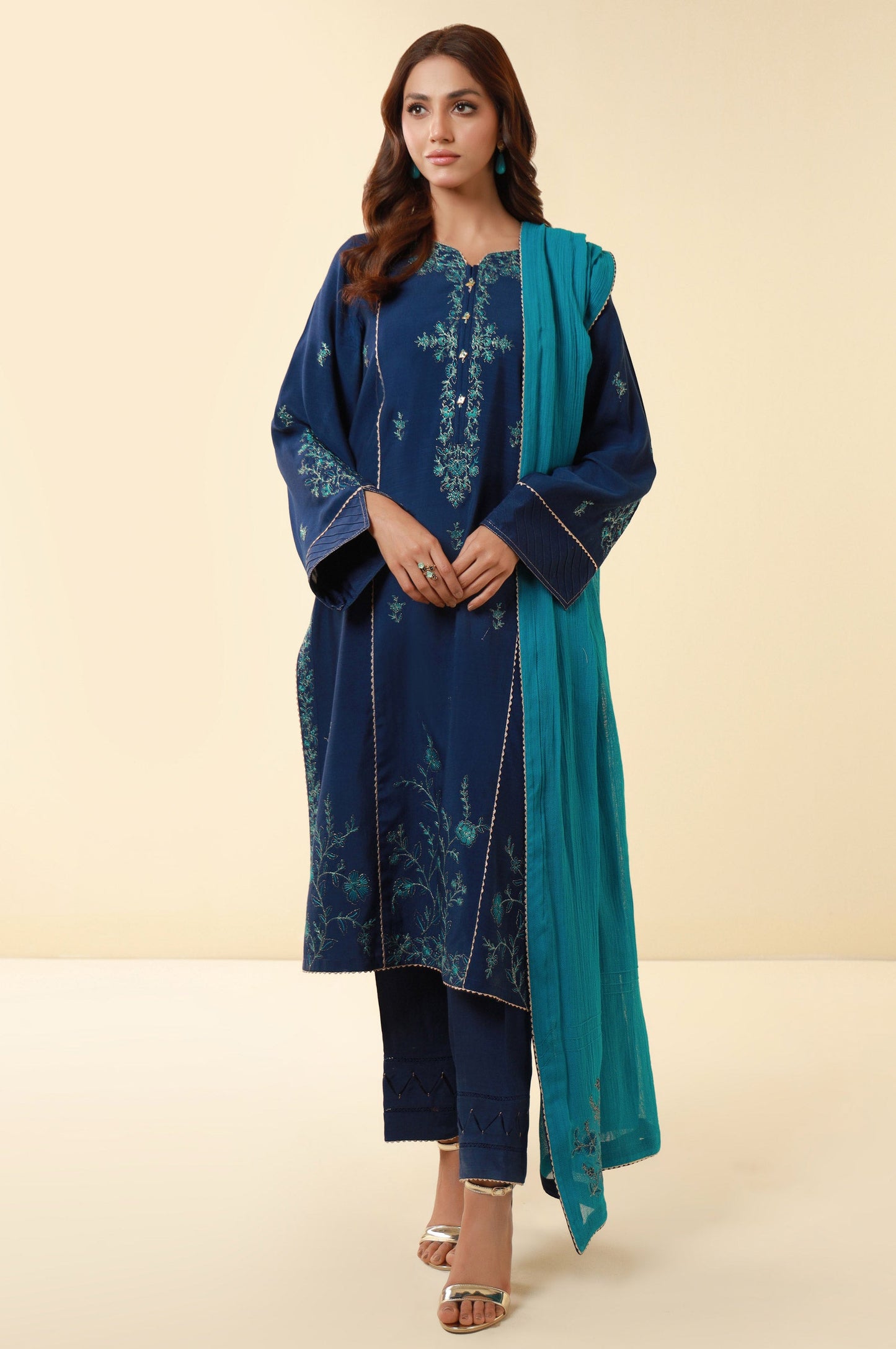 Unstitched 3 Piece Embroidered Dull Raw Silk Suit